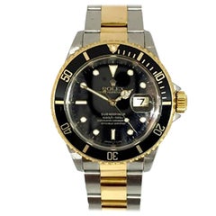 Pre-Owned Rolex Submariner Black Dial and Bezel Steel 18Ky 16613 1997 Box/Papers