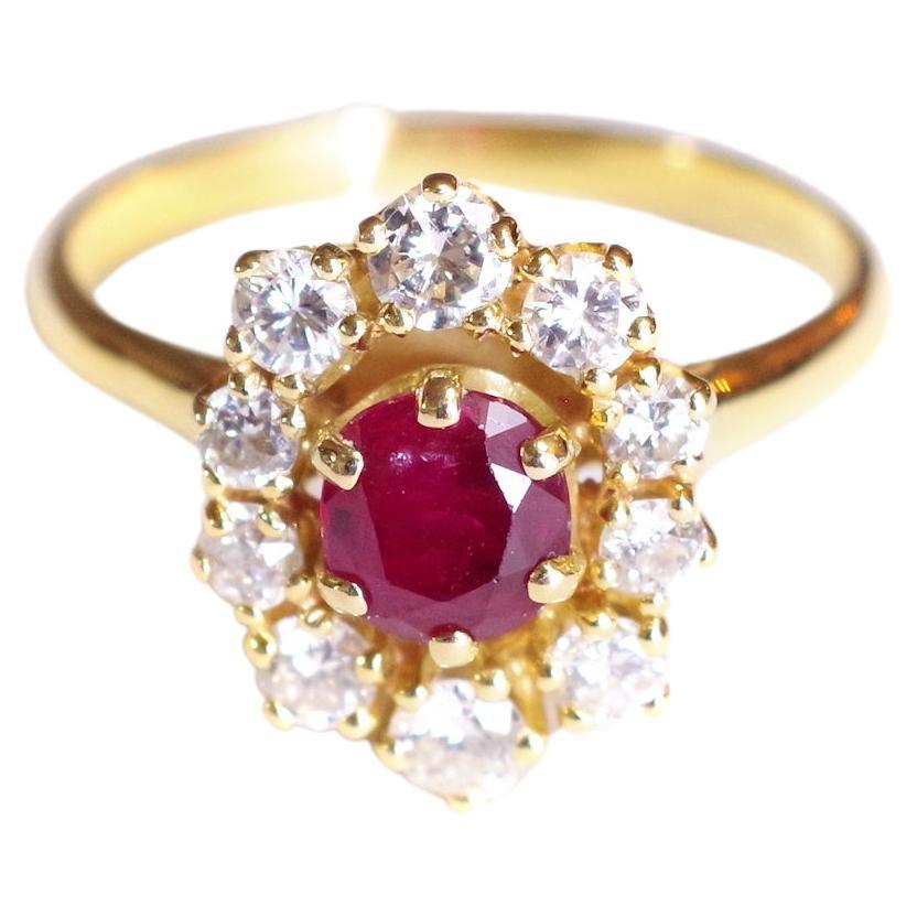 Pre-Owned Ruby and Diamonds Cluster Ring in 18k Gold, Vintage Cluster Ring For Sale