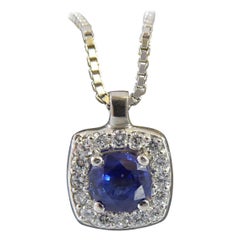 Pre-Owned Sapphire and Diamond Pendant on White Gold Box Link Chain in