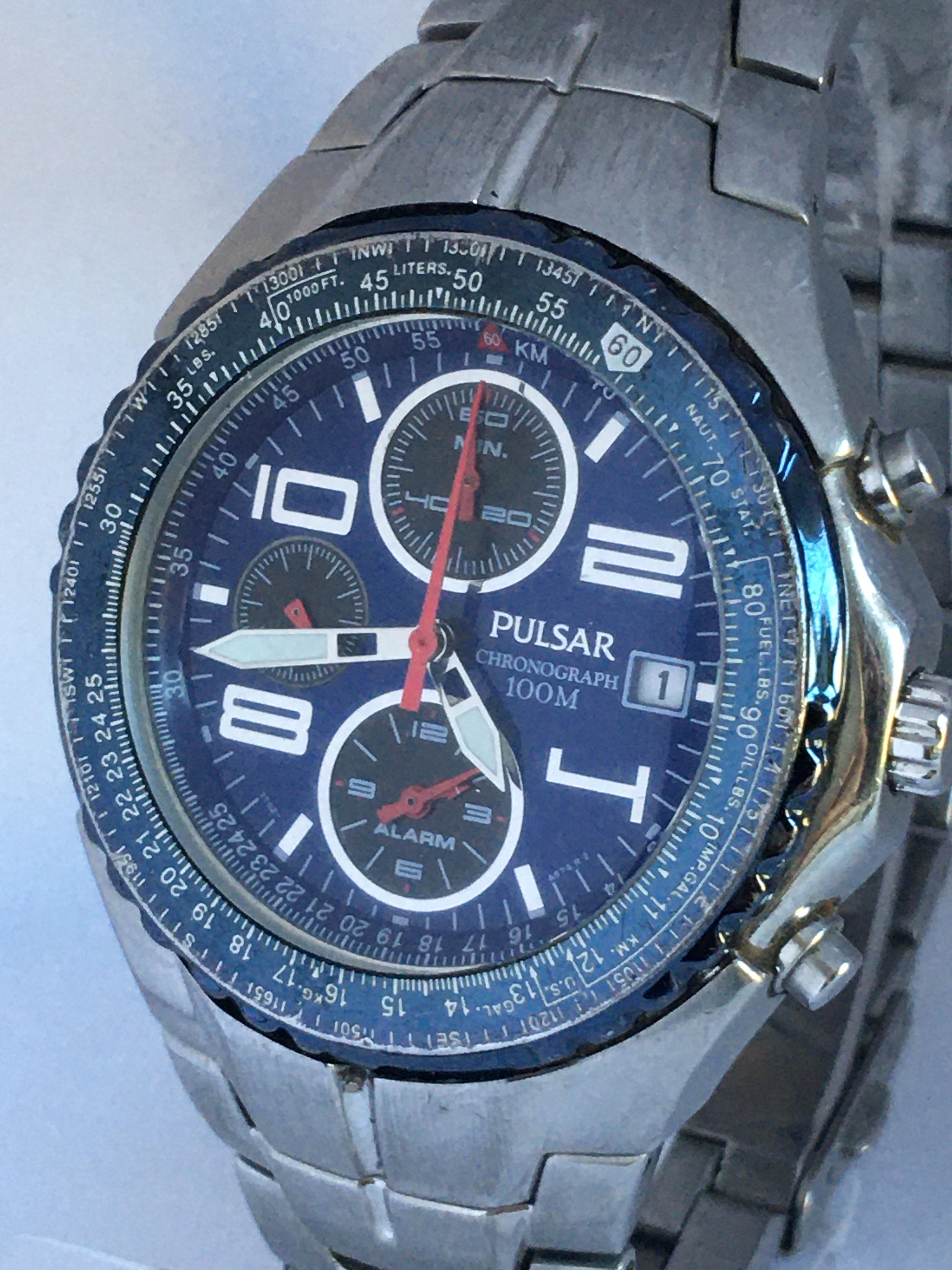 Pre-Owned Stainless Steel Pulsar Chronograph 100M Men’s Watch For Sale 3