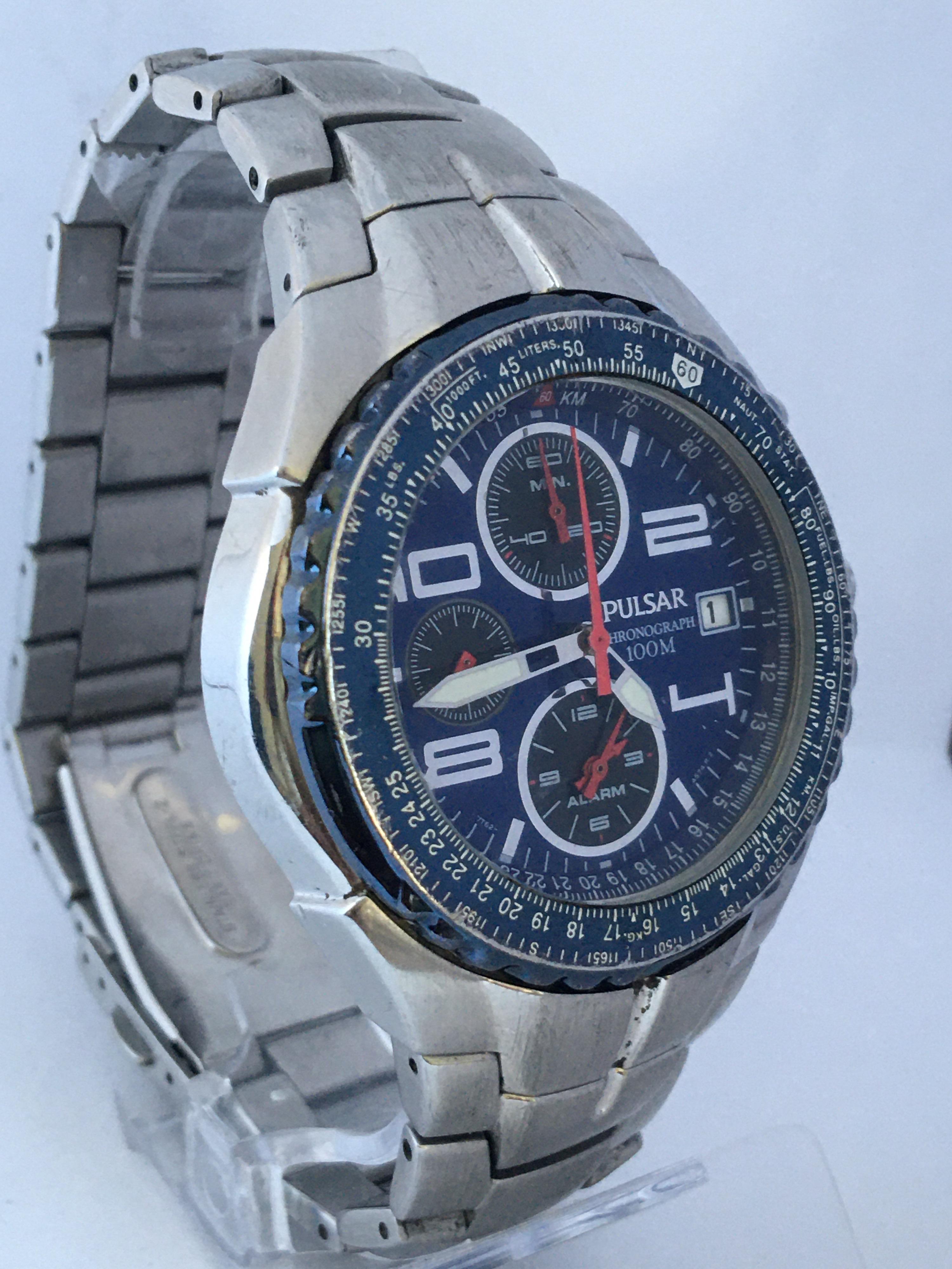 Pre-Owned Stainless Steel Pulsar Chronograph 100M Men’s Watch For Sale 4