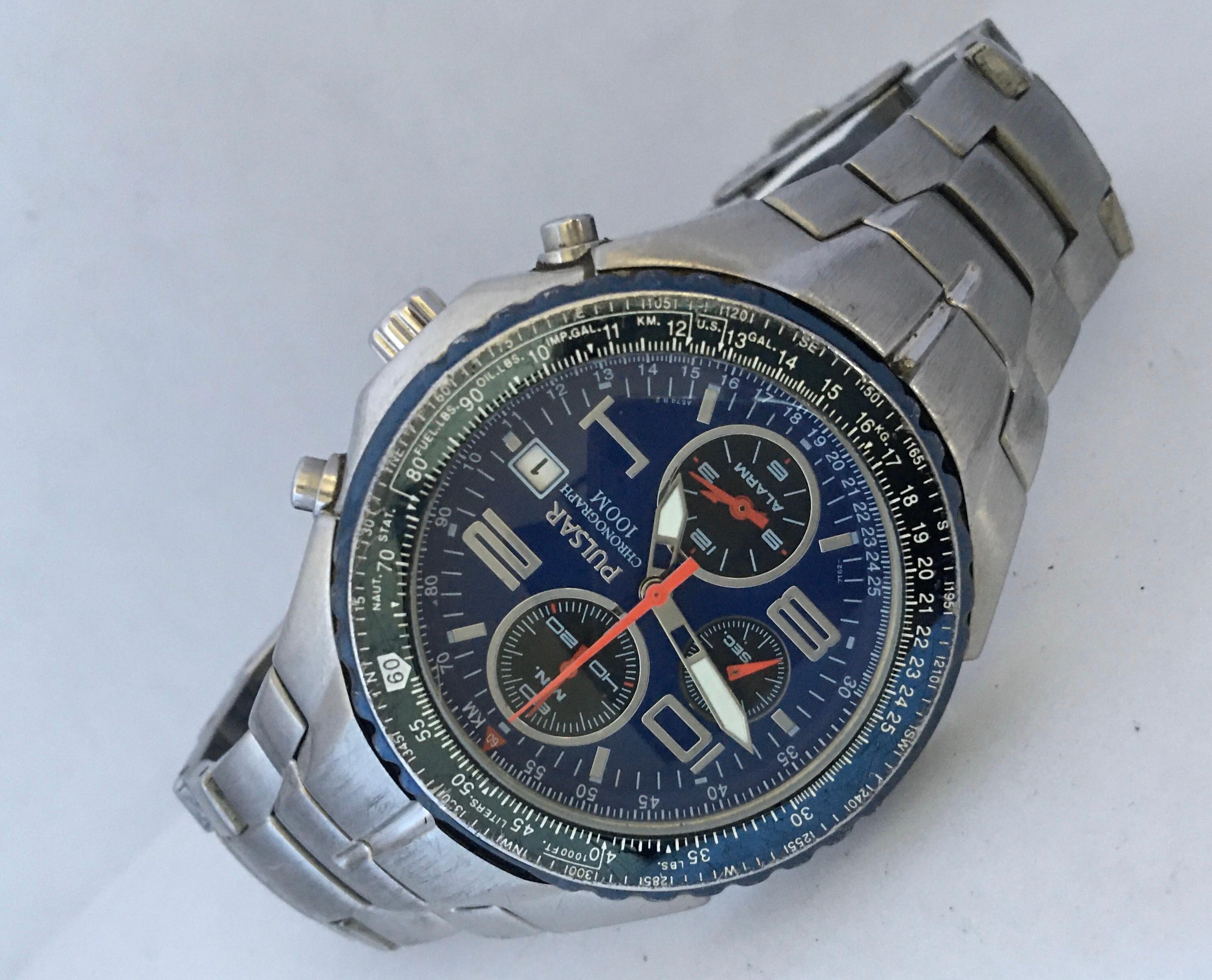 Pre-Owned Stainless Steel Pulsar Chronograph 100M Men’s Watch For Sale 5