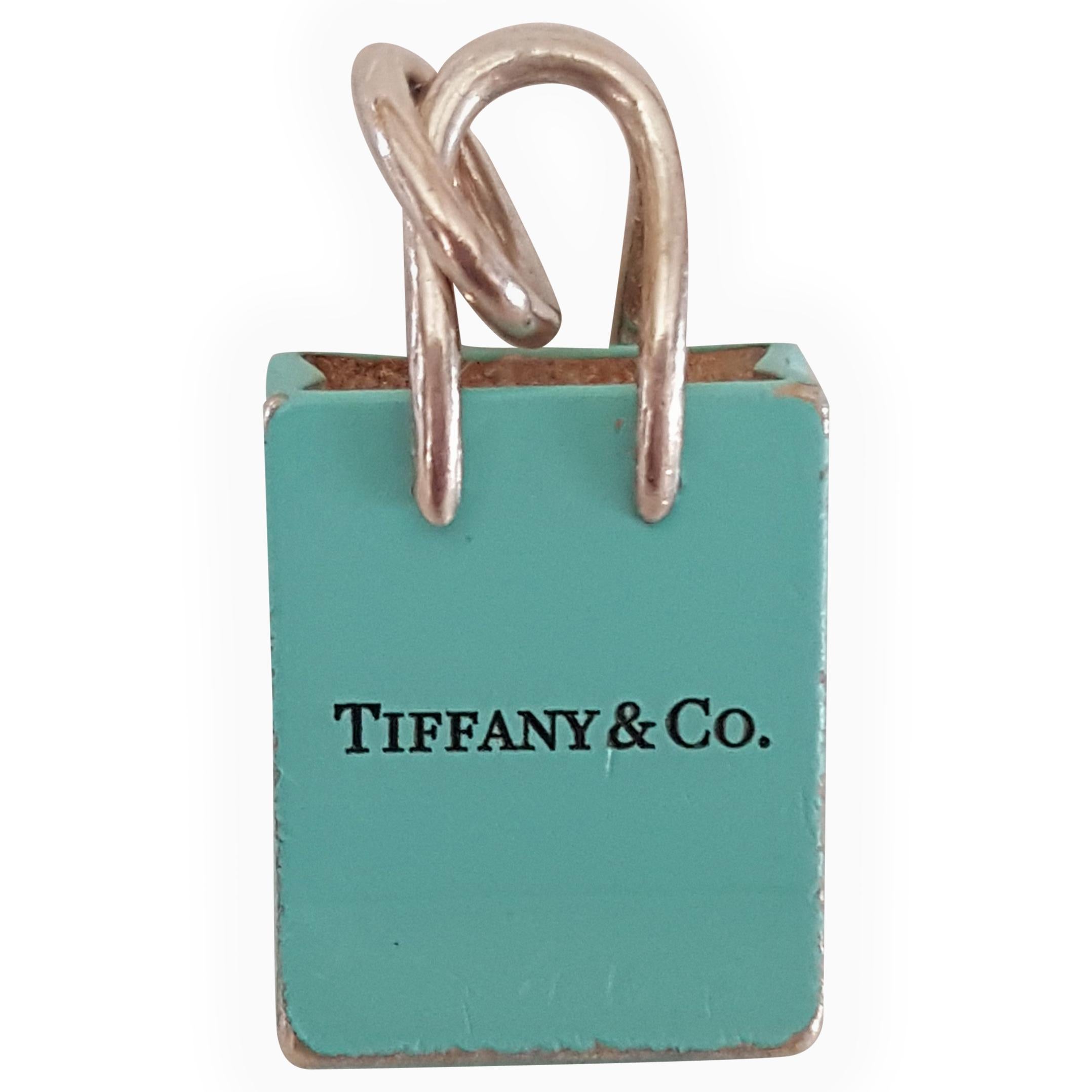Tiffany Co Sterling Silver Handbag Purse Blue Enamel Heart Italy Charm  Pendant