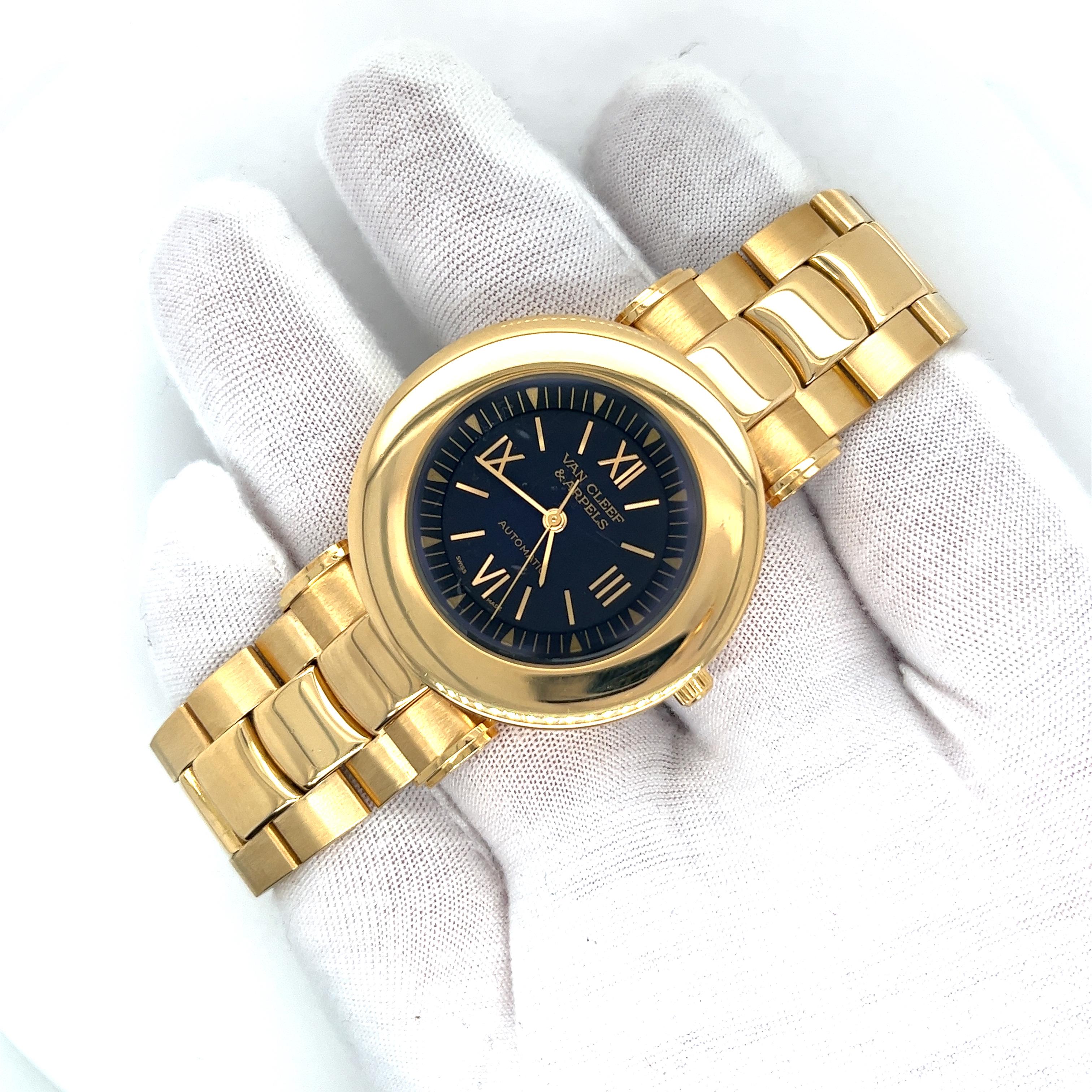 Pre-Owned Van Cleef & Arpels Automatic 37MM Roma Schwarzes Zifferblatt 18K Massiv Gold Uhr im Angebot 1