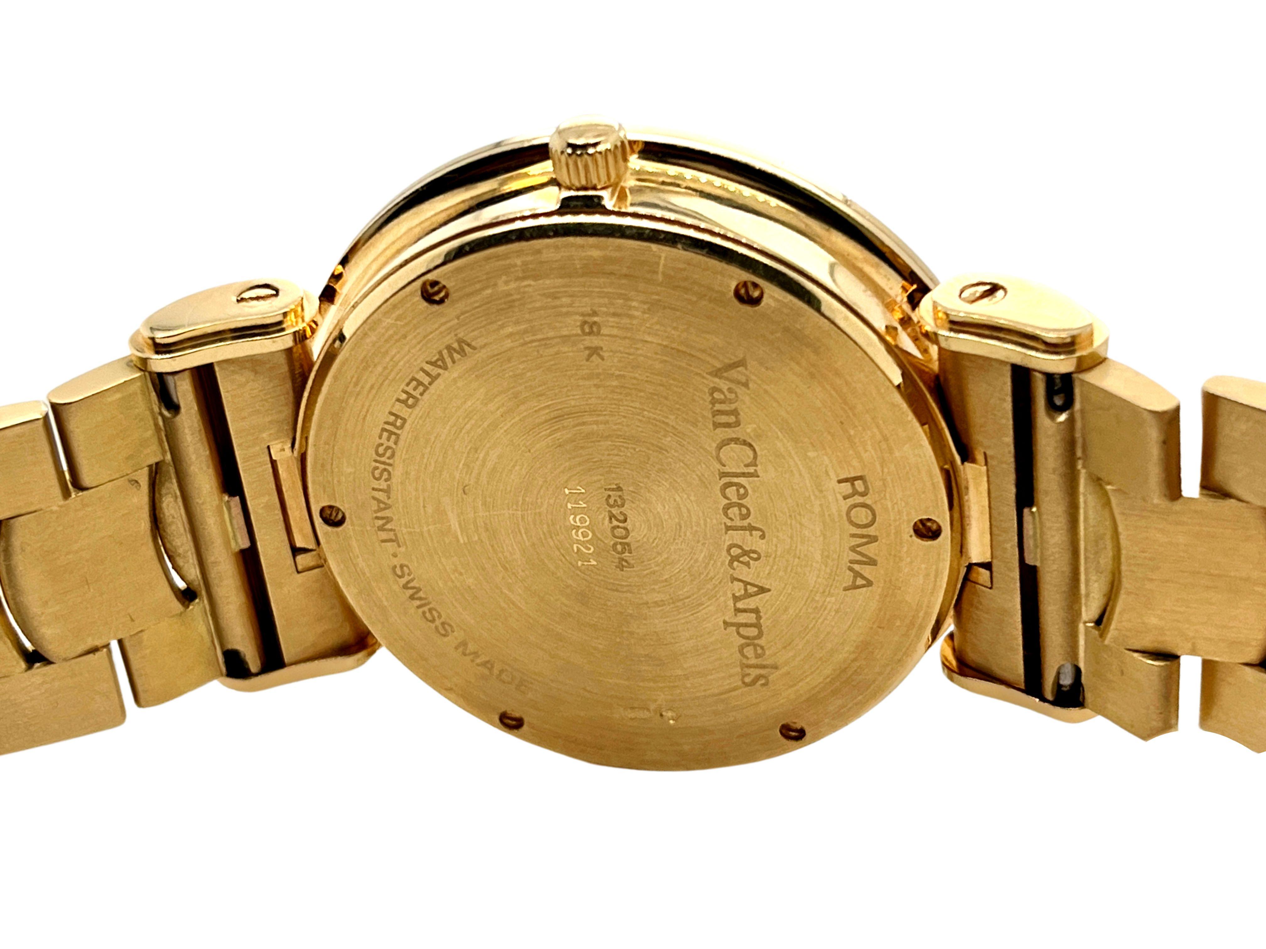 Women's or Men's Pre-Owned Van Cleef & Arpels Automatic Roma Black Dial 18k Solid Gold Watch For Sale