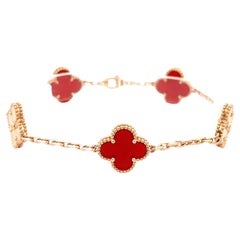 Pre-owned Van Cleef & Arpels Carnelian Alhambra Bracelet 18K Rose Gold