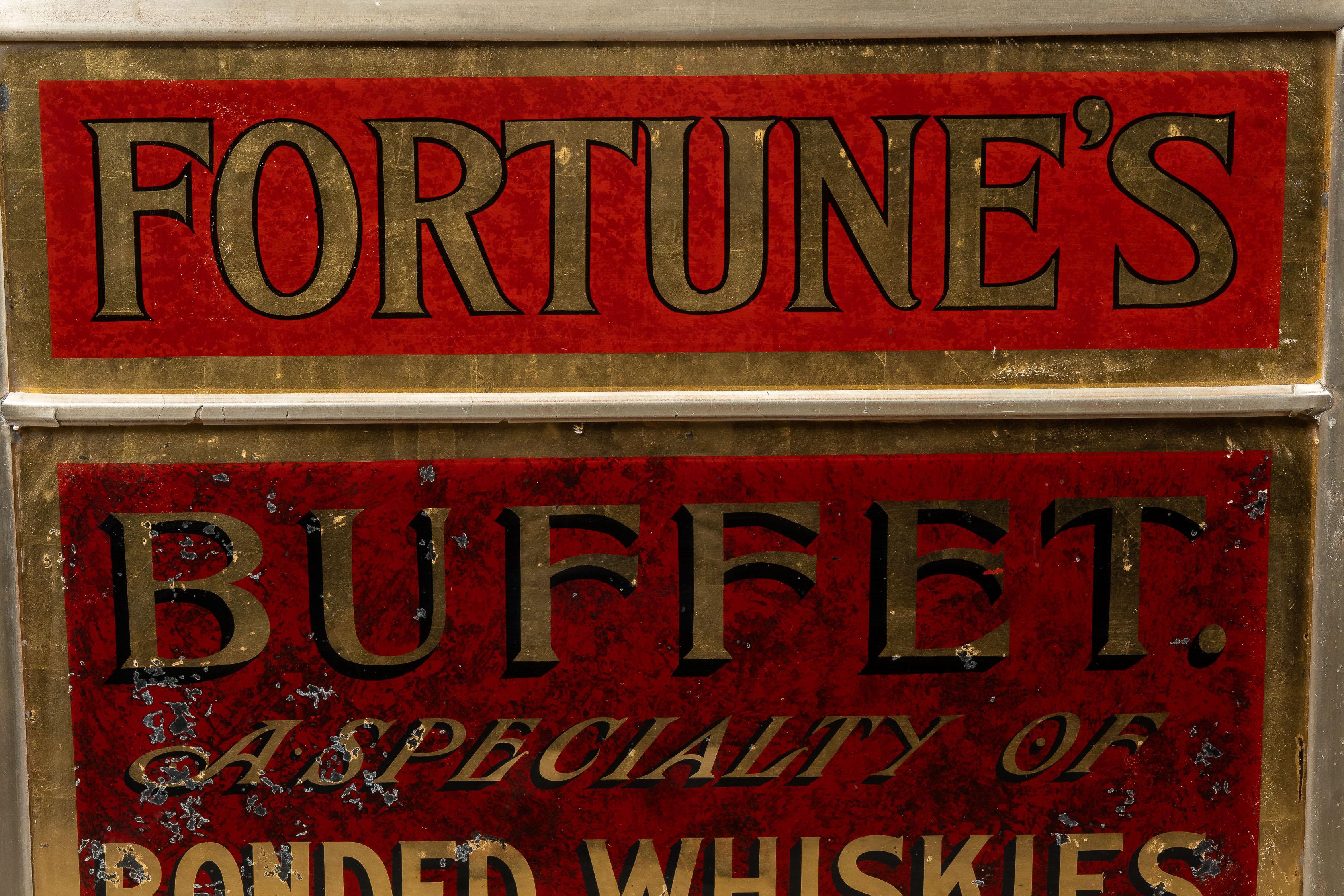 American Pre-Prohibition Fortune's Buffet ROG Mirror Sign For Sale