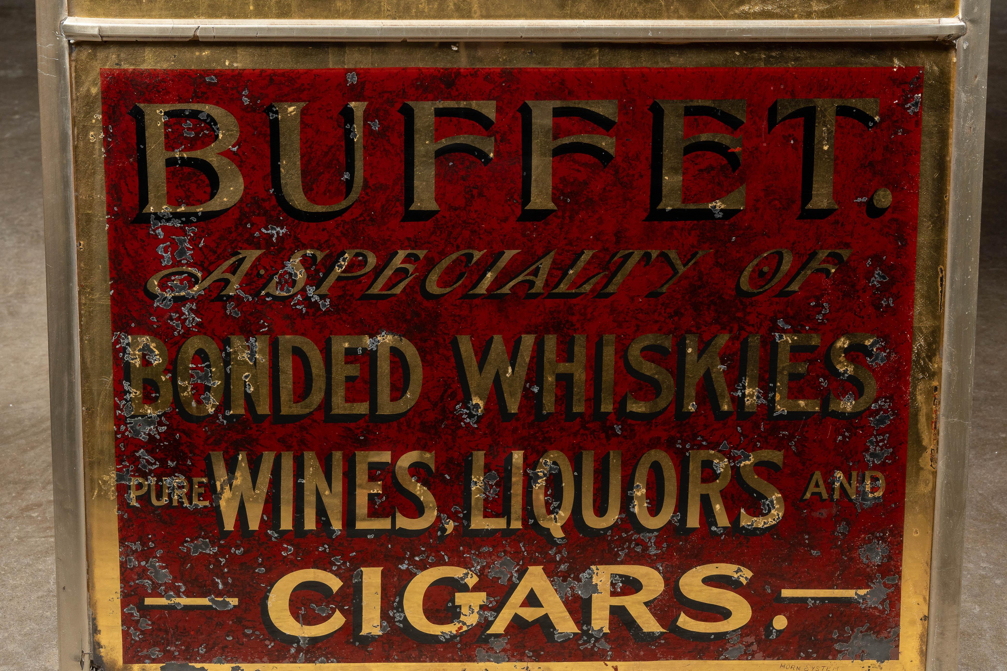 Pre-Prohibition Fortune's Buffet ROG Mirror Sign In Distressed Condition For Sale In Dekalb, IL