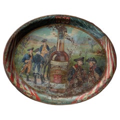 Vassoio pubblicitario litografato del whisky Old Pepper del periodo pre-proibizionista