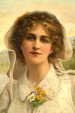 Pre-Raphaelite Framed English Oil Portrait of a Young Woman