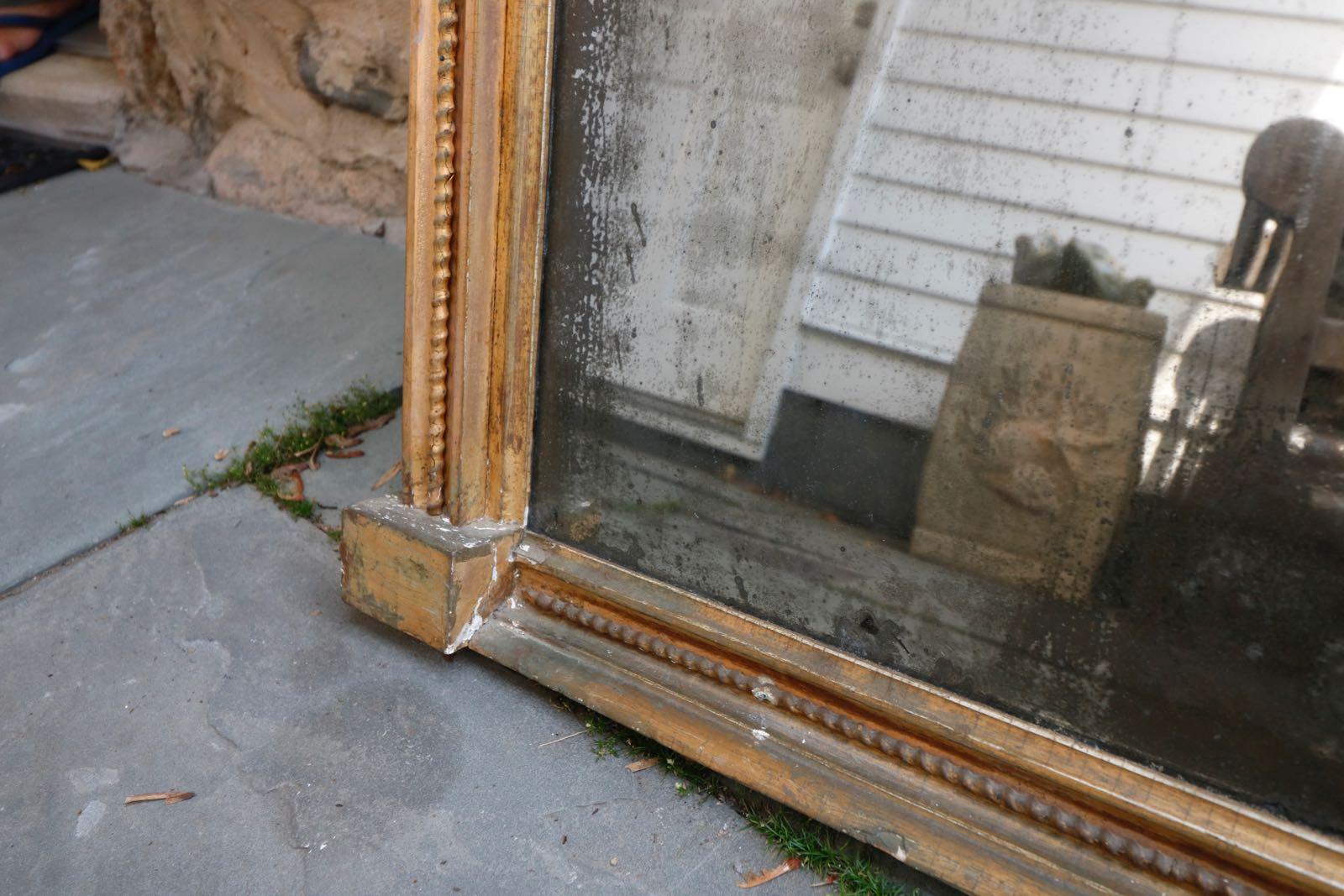 18th Century Pre Revolutionary Antique Gold Leaf Oversized Wall Mirror Original Glass For Sale