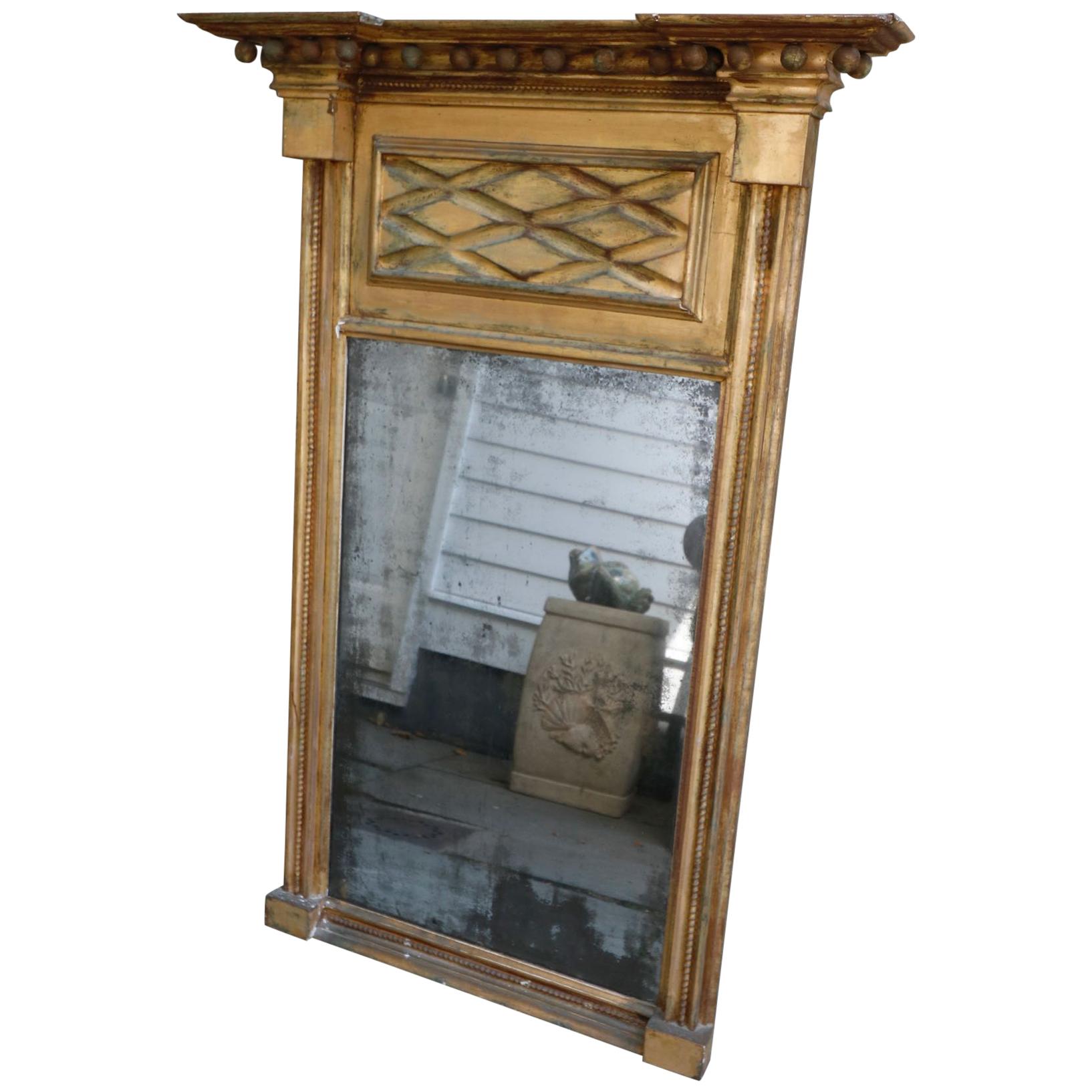 Pre Revolutionary Antique Gold Leaf Oversized Wall Mirror Original Glass For Sale