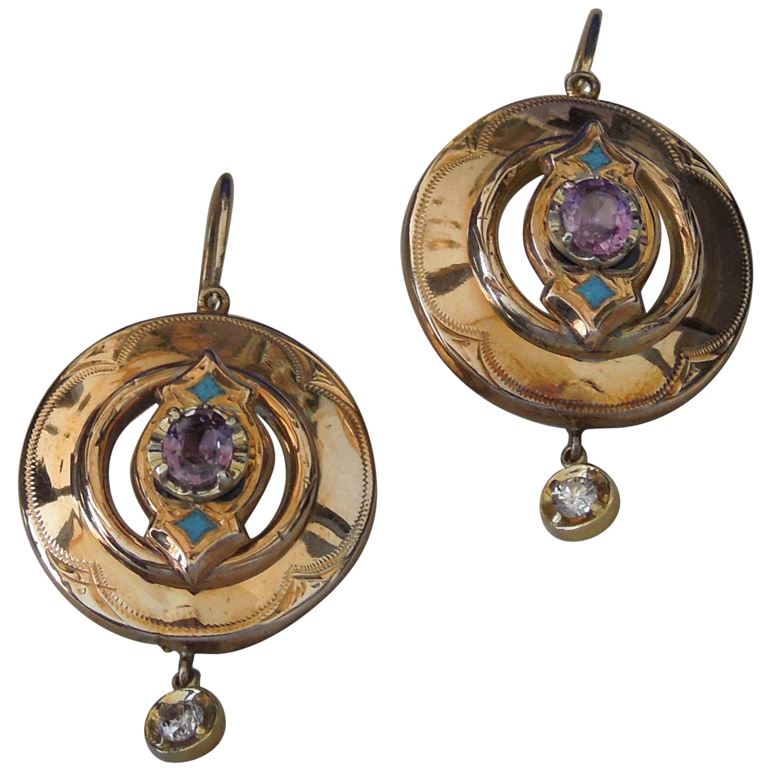 Pre-Victorian Pink Sapphire Roman Shield Earrings For Sale