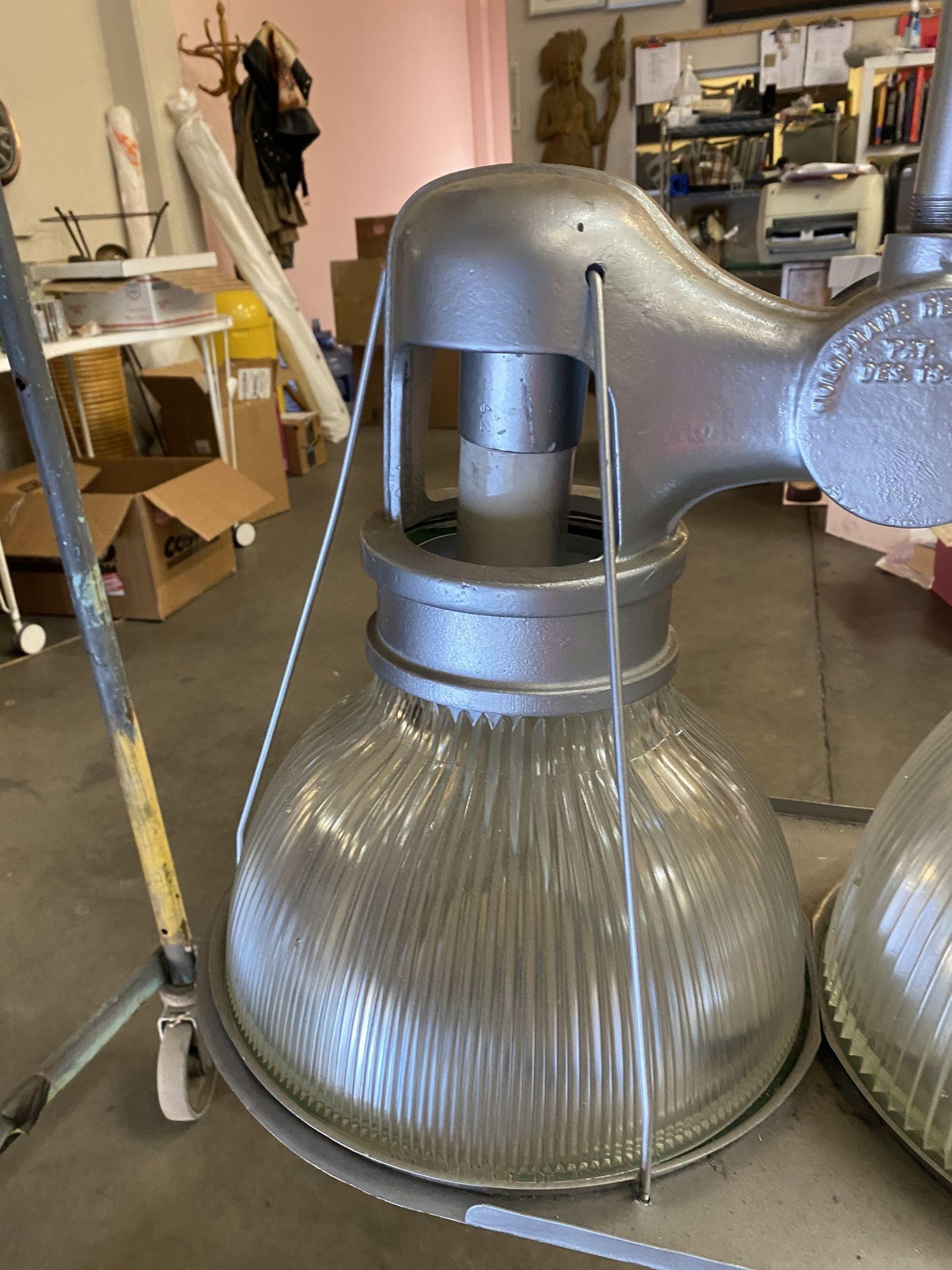 Pre War 1940s Asymmetric Holophane Industrial Double Pendant Lamp 3