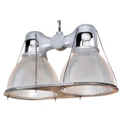 Vintage Pre War 1940s Holophane Industrial Double Pendant Lamp