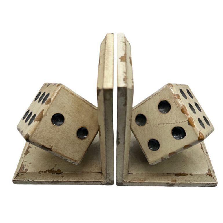 American Pre-War Carved Wood Playing Dice Craps Bookends For Sale