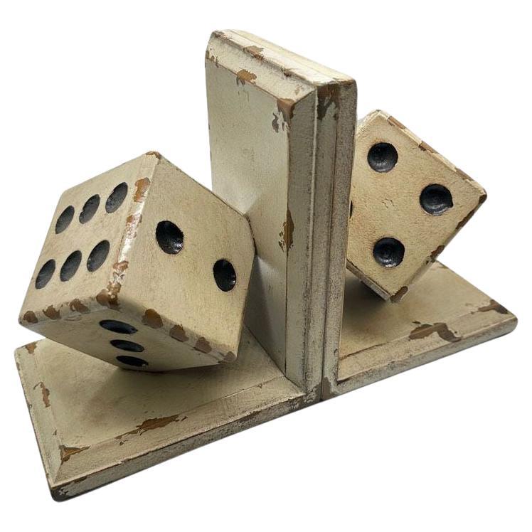 Pre-War Carved Wood Playing Dice Craps Bookends