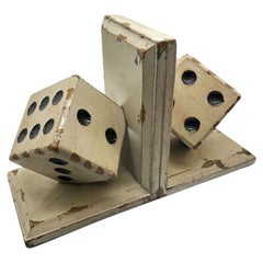 Used Pre-War Carved Wood Playing Dice Craps Bookends