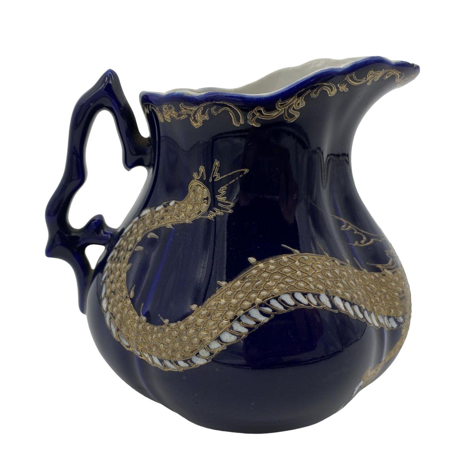 Pre-War Cobalt Creamer with Silver Leaf Chinese Dragon, circa 1900  In Excellent Condition For Sale In Van Nuys, CA