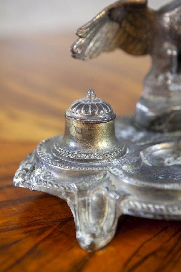 Pre-War Metal Inkwell with Bird Figurine For Sale 2