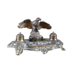 Pre-War Metal Inkwell with Bird Figurine