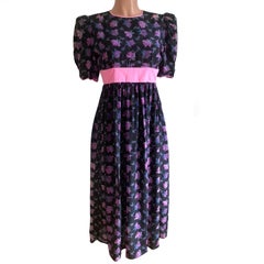 Pre-washed rosebud print black silk crepe FLORA KUNG princess dress