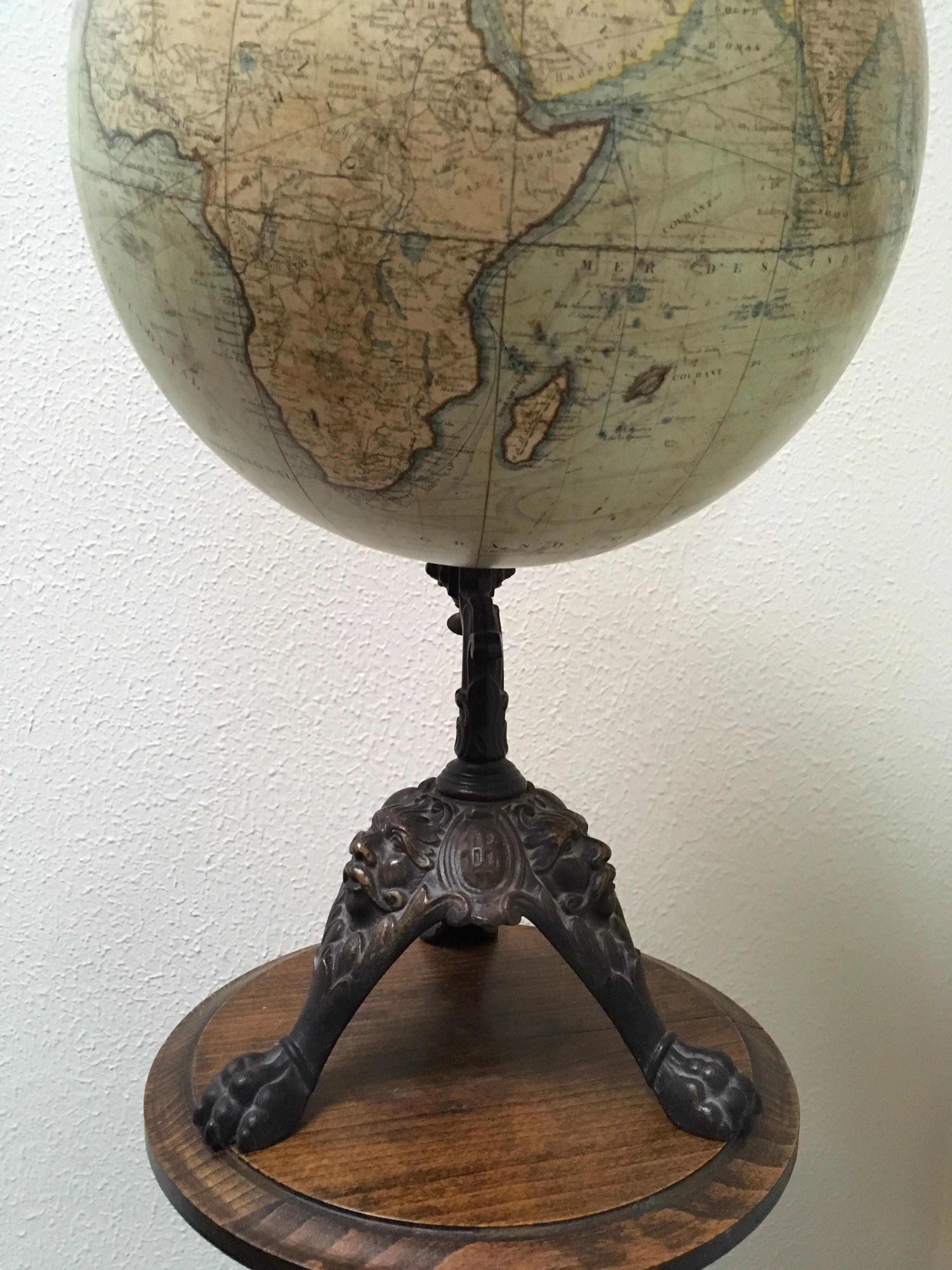 Brass Pre-World War 1 Terrestrial Globe by J. Lebegue et Cie, Paris, France