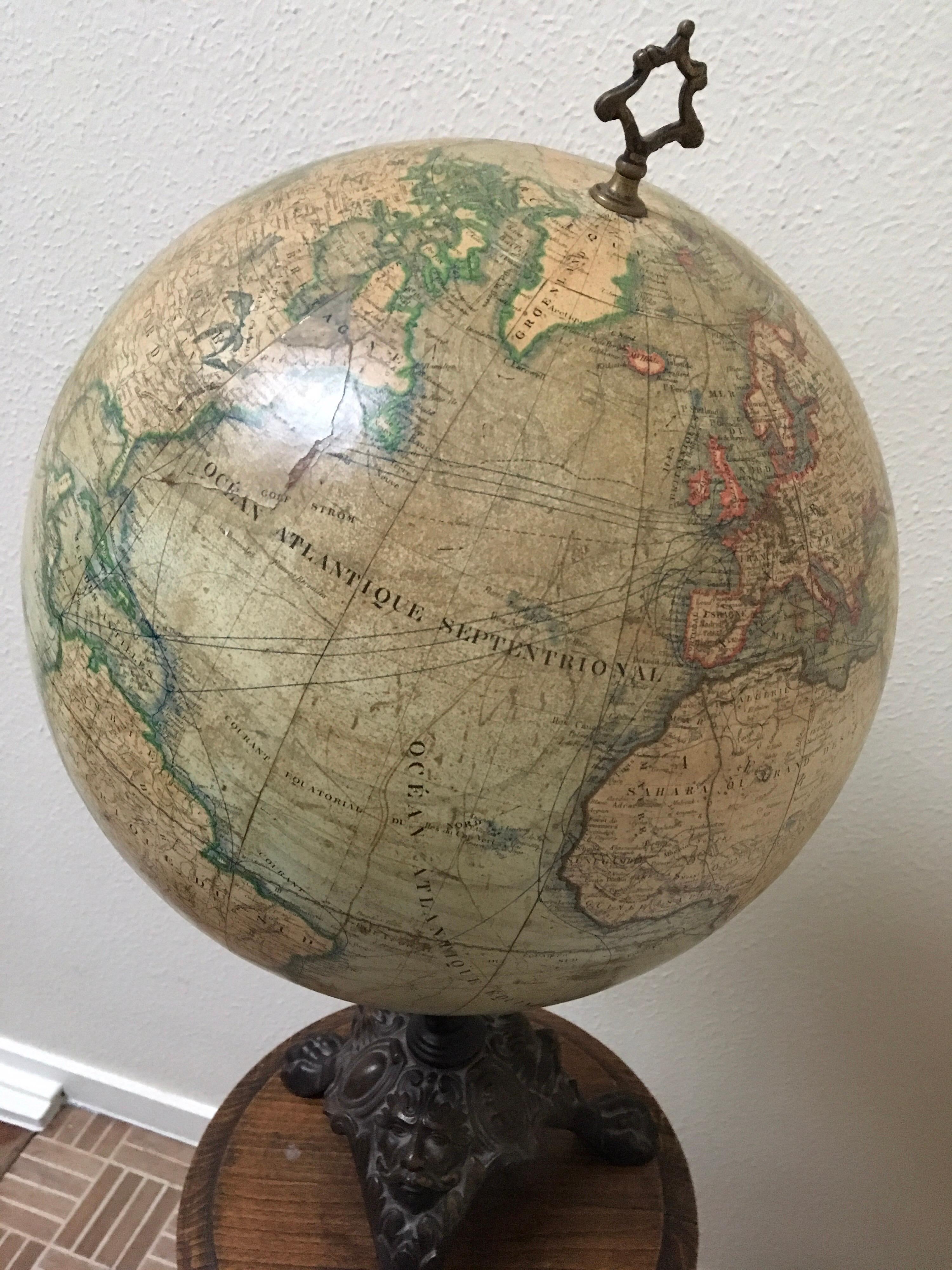 Pre-World War 1 Terrestrial Globe by J. Lebegue et Cie, Paris, France In Good Condition In Antwerp, BE