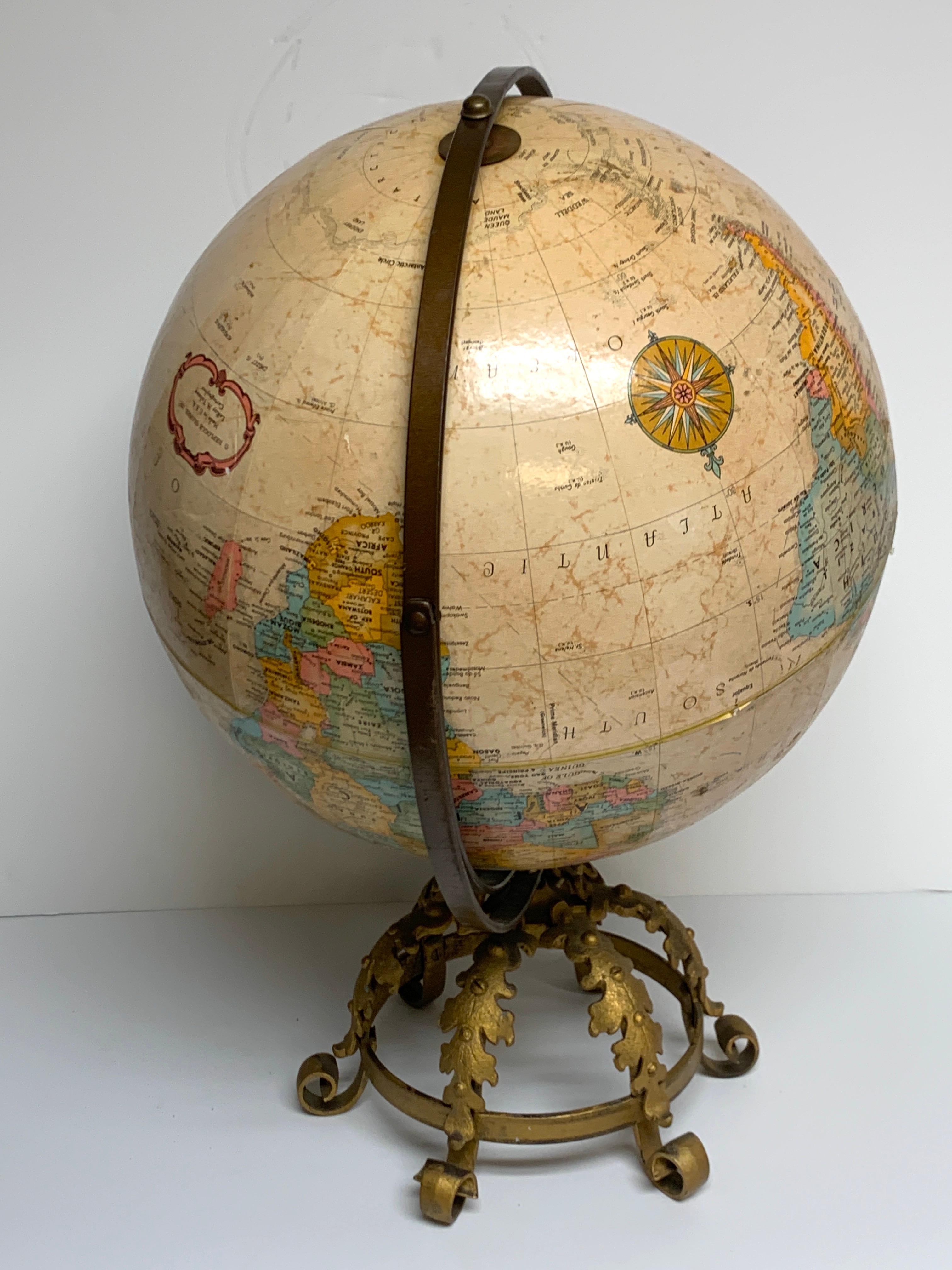 Pre WWII Globe on Art Deco Wrought Iron Stand by Repogle 4