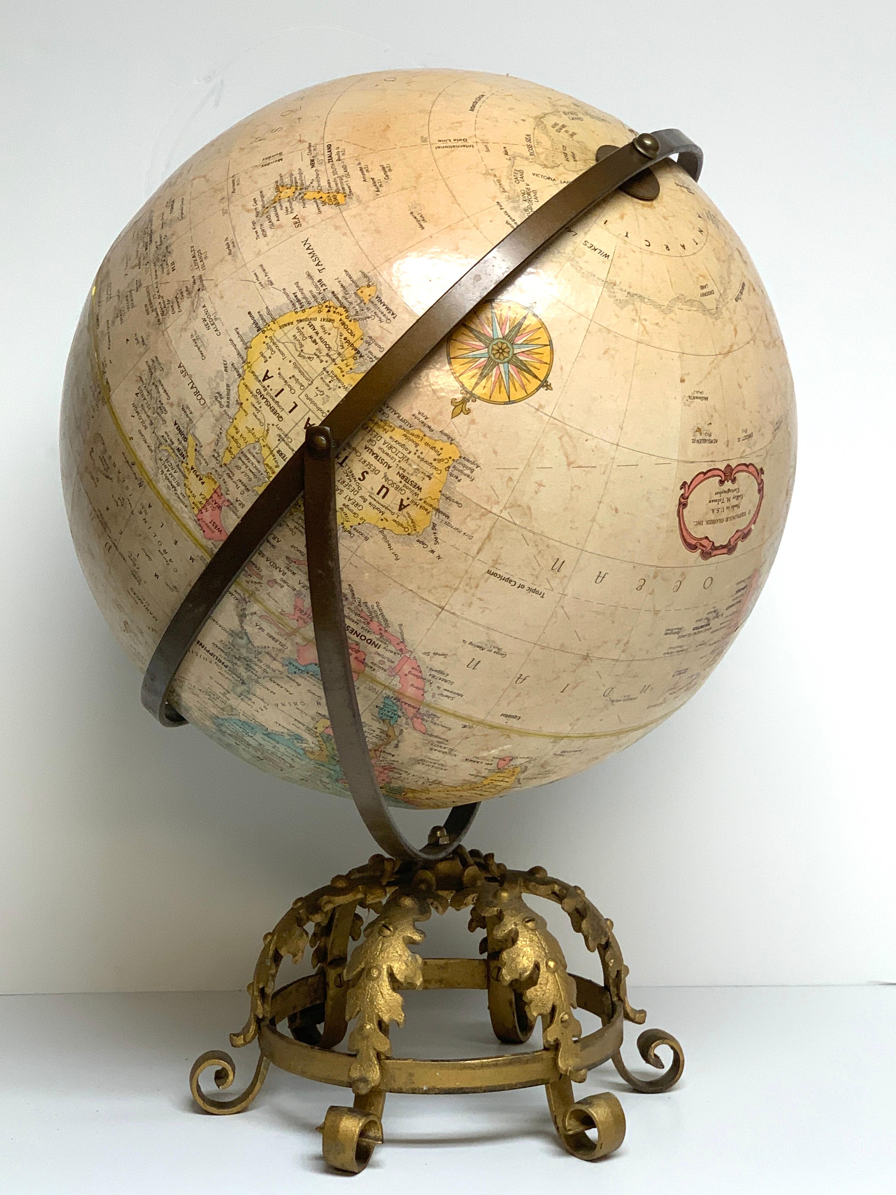 Pre WWII Globe on Art Deco Wrought Iron Stand by Repogle 7