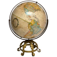 Pre WWII Globe on Art Deco Wrought Iron Stand by Repogle