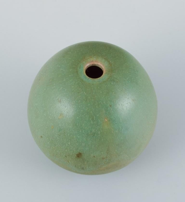 Scandinavian Modern Preben Brandt Larsen, Danish ceramist. Unique ceramic vase with green glaze.