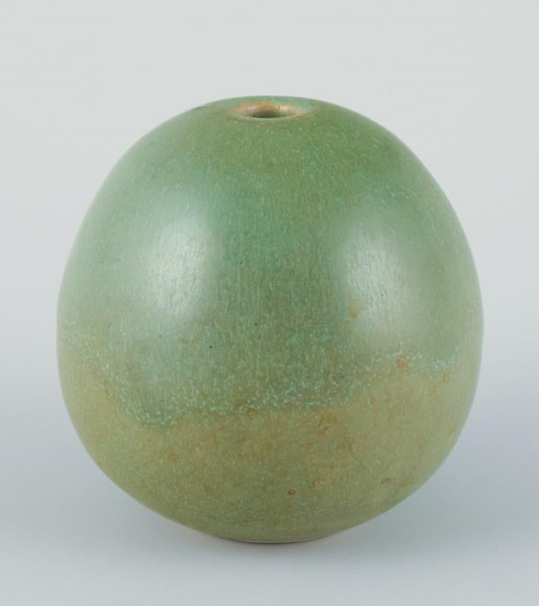 Glazed Preben Brandt Larsen, Danish ceramist. Unique ceramic vase with green glaze.