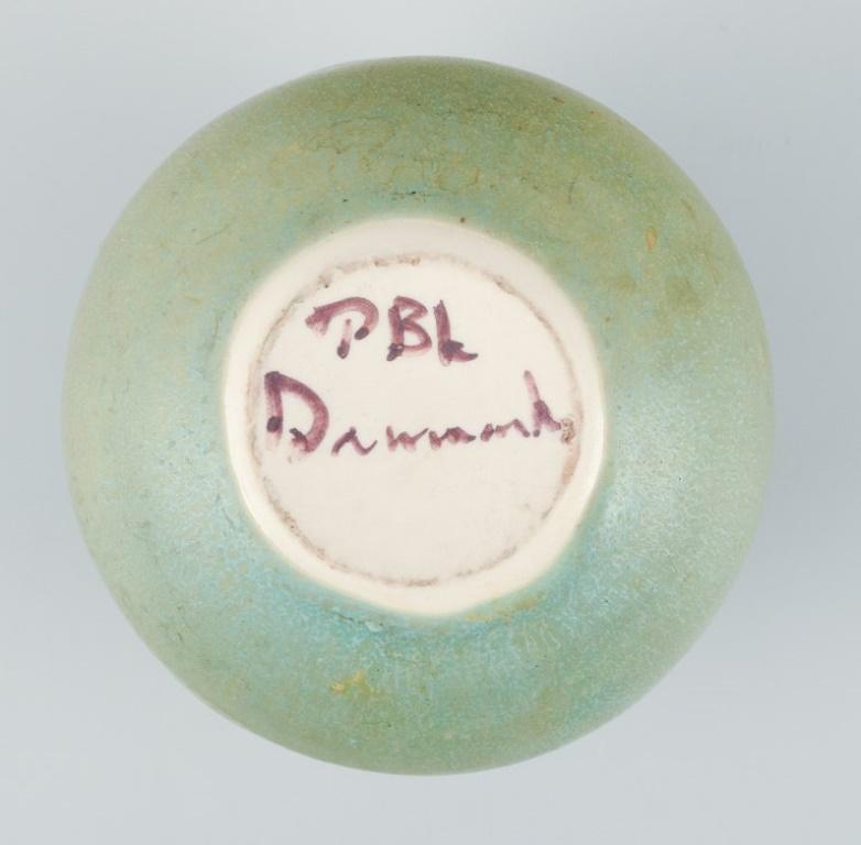 Late 20th Century Preben Brandt Larsen, Danish ceramist. Unique ceramic vase with green glaze.