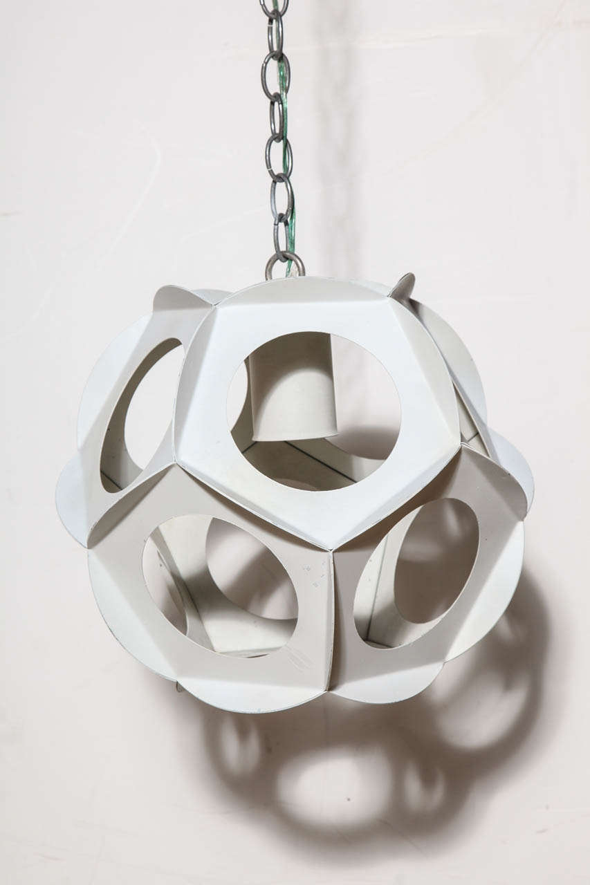 Scandinavian Modern Preben Dahl Style White Cut Out Nonagon Hanging Pendant, 1960s For Sale
