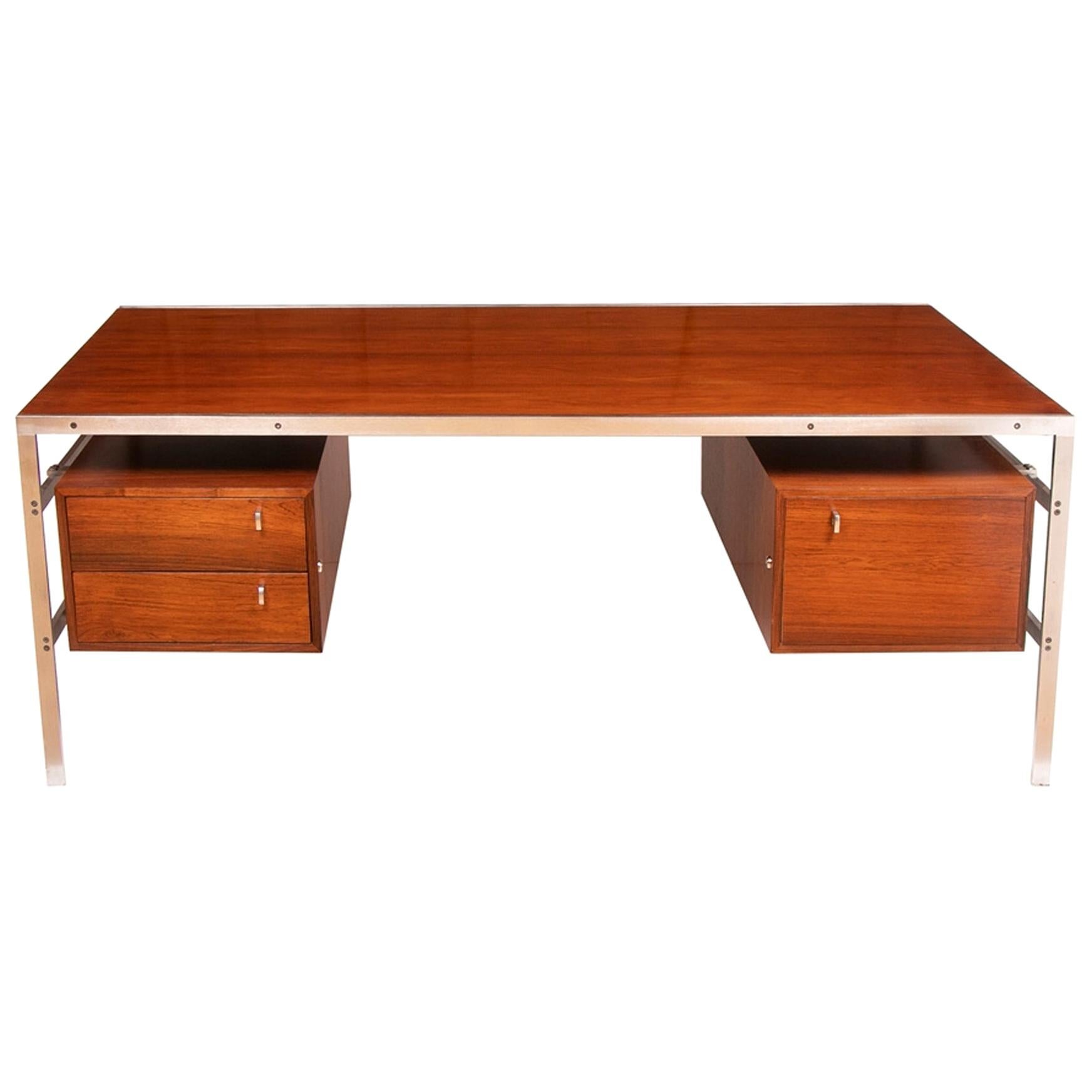Preben Fabricius and Jorgen Kastholm Chrome and Rosewood Desk by BO-EX For Sale
