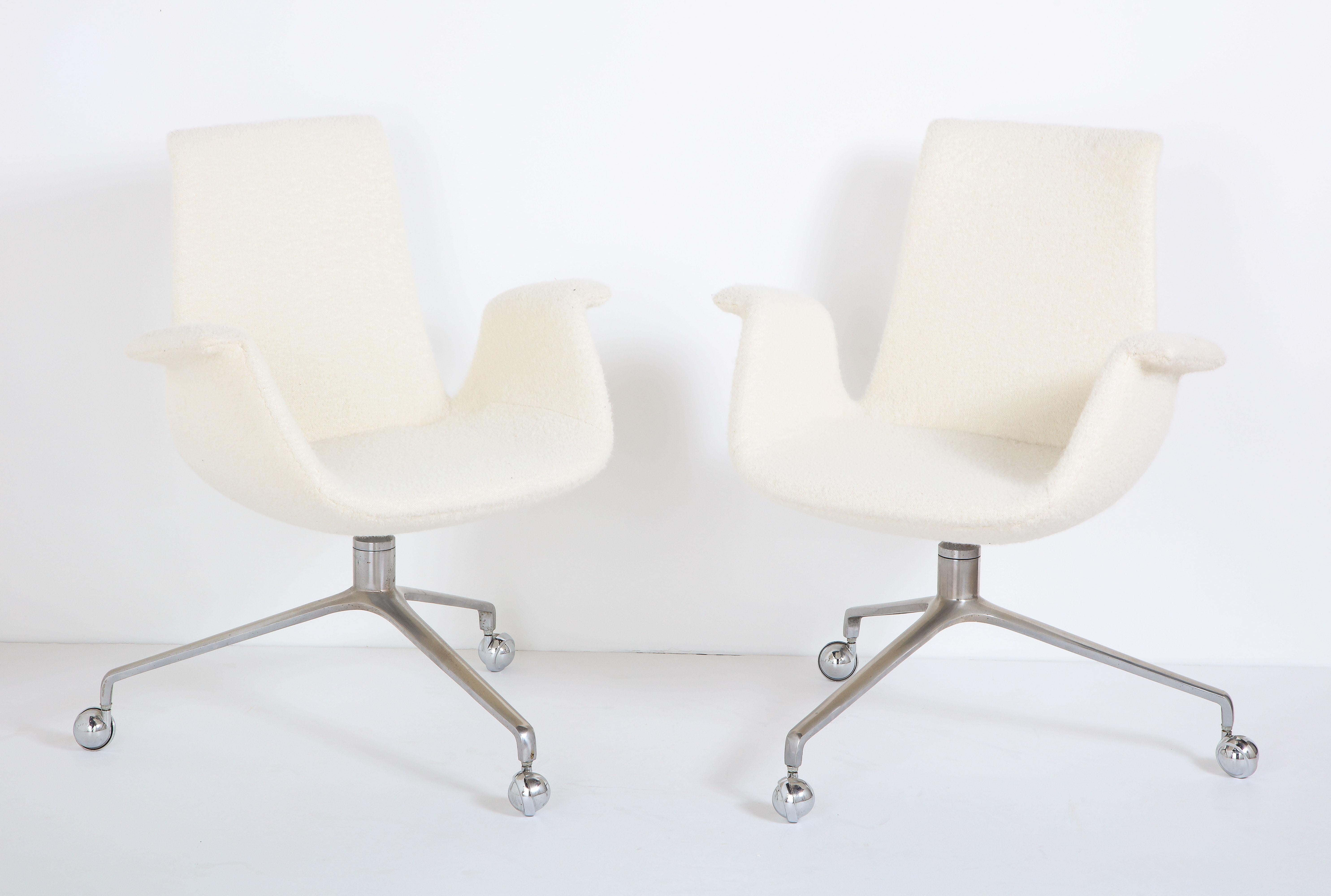 Pair of Preben Fabricius bird chairs, Denmark, 1950s. Cast aluminum base, reupholstered in ALT 