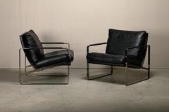 Preben Fabricius Black Leather Lounge Chairs Model 710, Walter Knoll