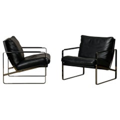Preben Fabricius Black Leather Lounge Chairs Model 710, Walter Knoll