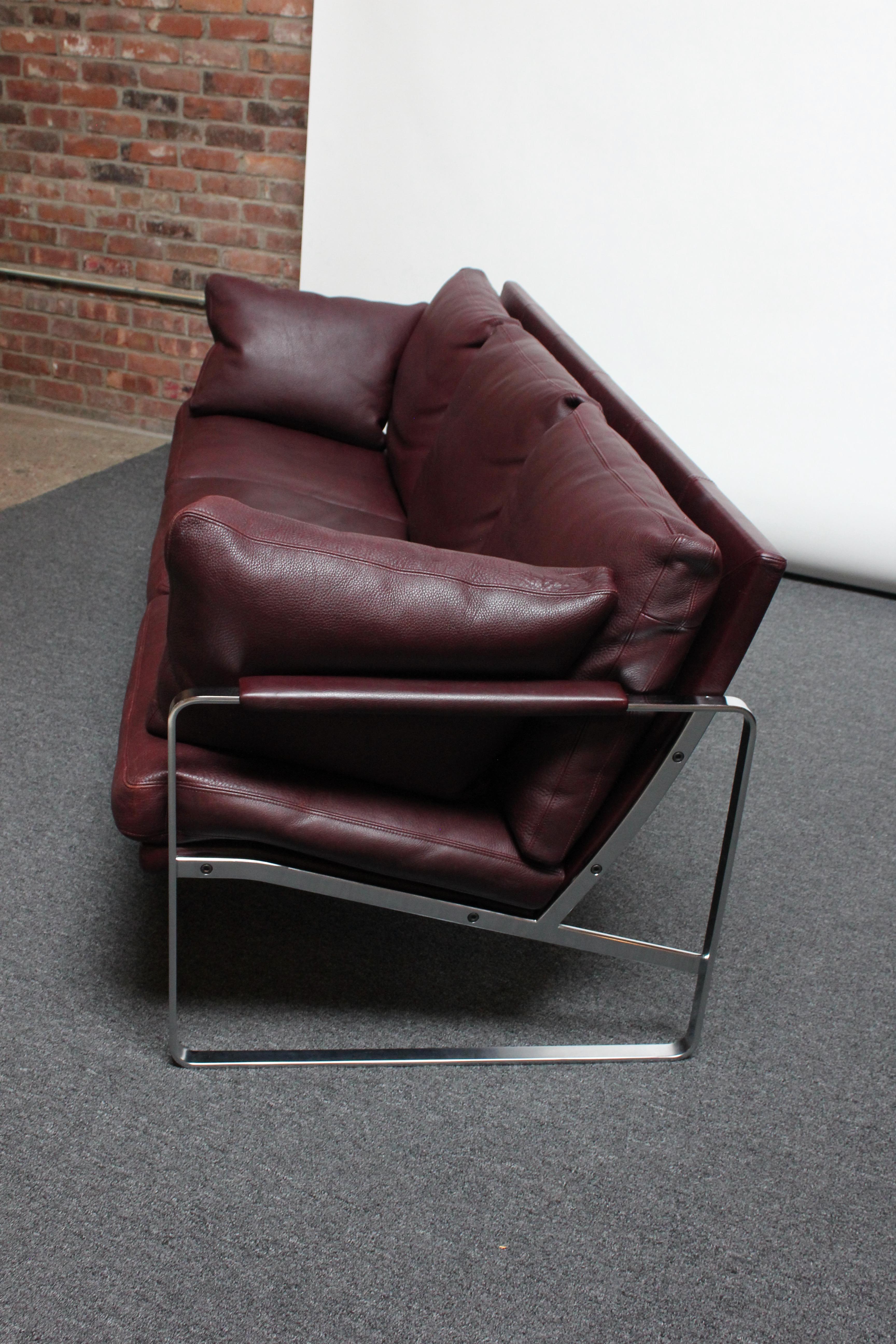 German Preben Fabricius for Walter Knoll Cordovan Leather and Chromed Steel Sofa  For Sale