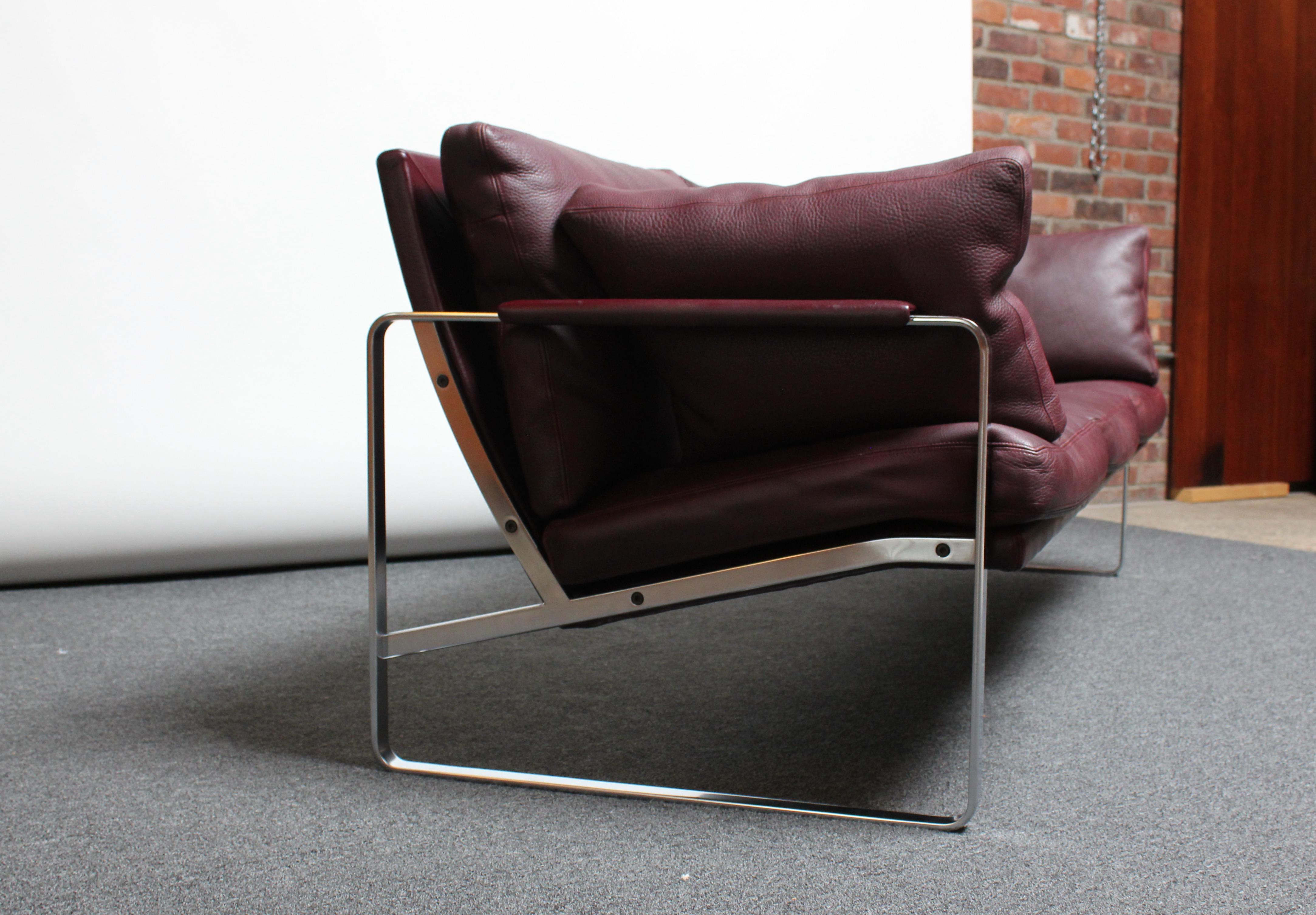 Late 20th Century Preben Fabricius for Walter Knoll Cordovan Leather and Chromed Steel Sofa  For Sale