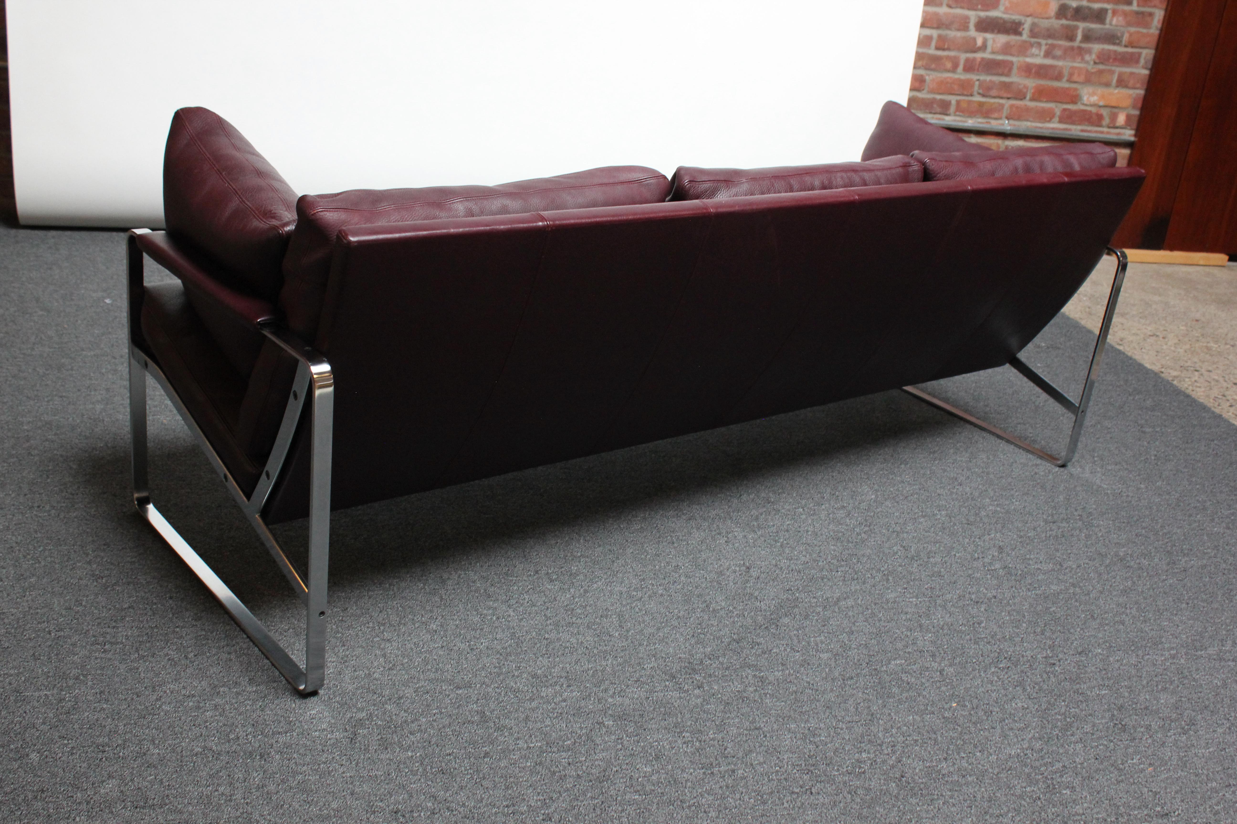 Preben Fabricius for Walter Knoll Cordovan Leather and Chromed Steel Sofa  For Sale 3