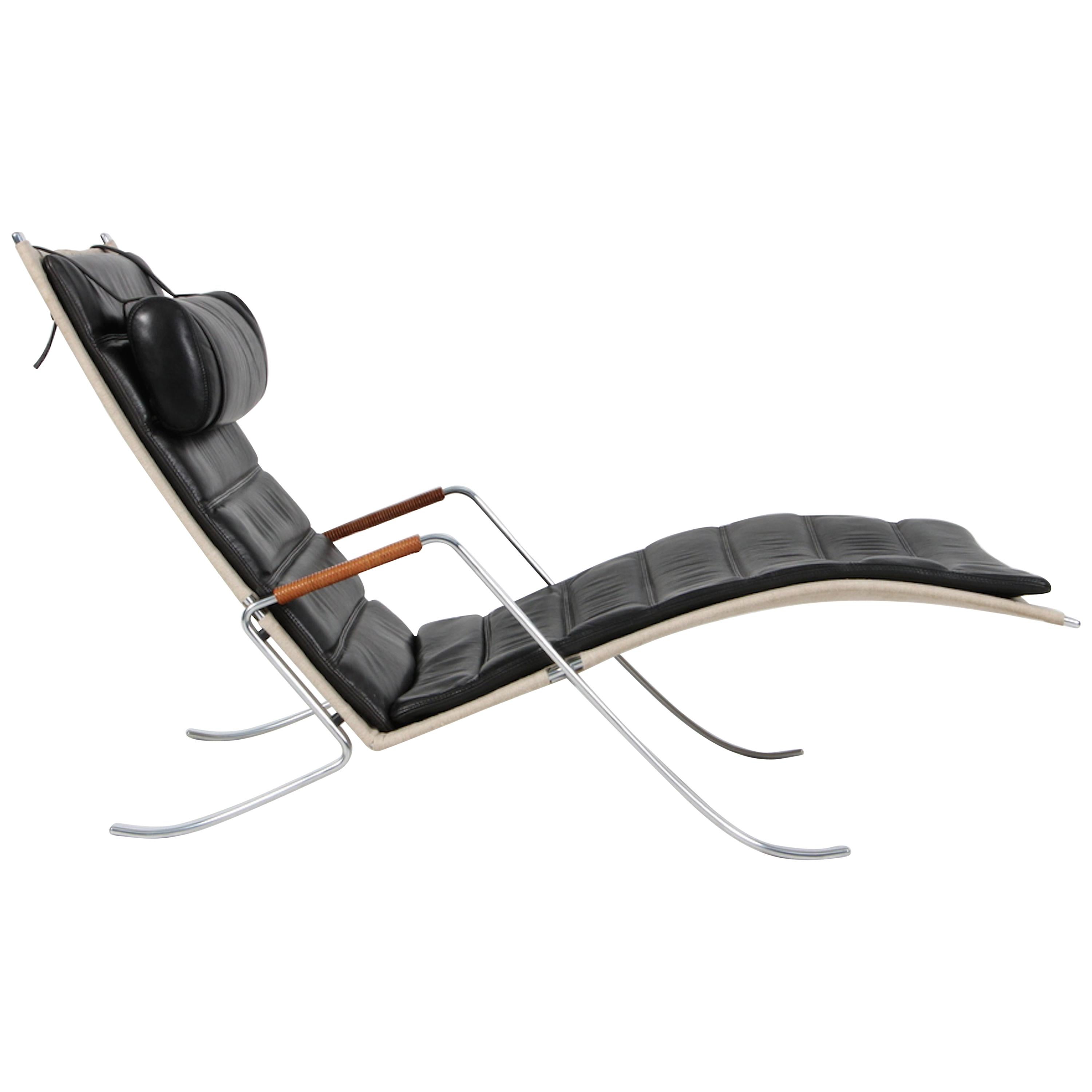 Preben Fabricius 
J.Kastholm F K 87 Grasshopper Black Chaise Lounge