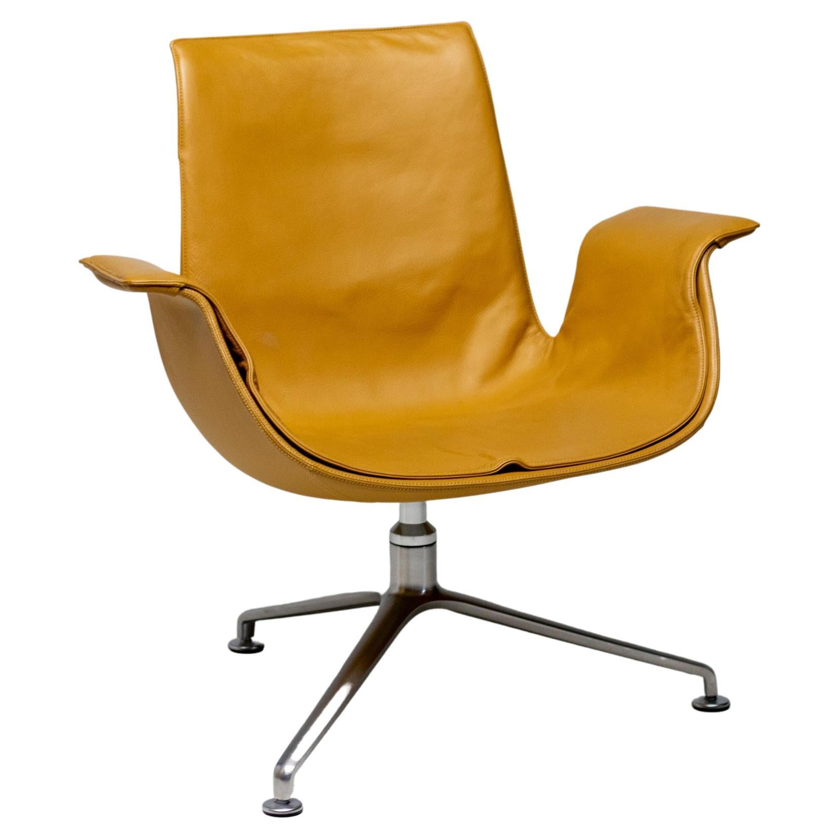 Preben Fabricius & Jorgen Kastholm Cognac Leather Swivel FK Lounge Chair For Sale