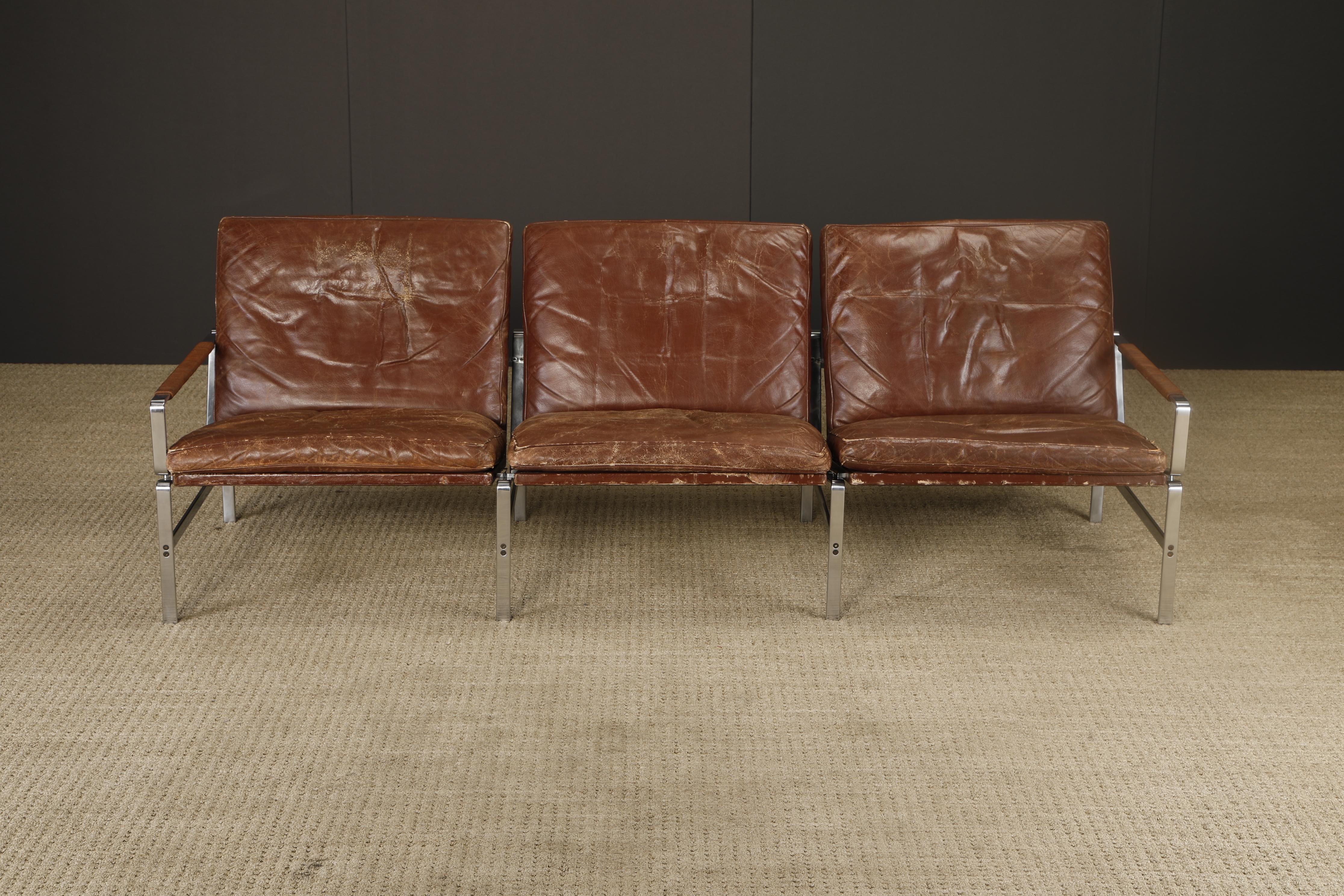 For those who love beautifully distressed leather, this three-seat sofa designed by Preben Fabricius and Jørgen Kastholm for Alfred Kill International in the 1960s is a fantastic collectors piece with decades of gorgeous age. Known as the 'FK-6720'