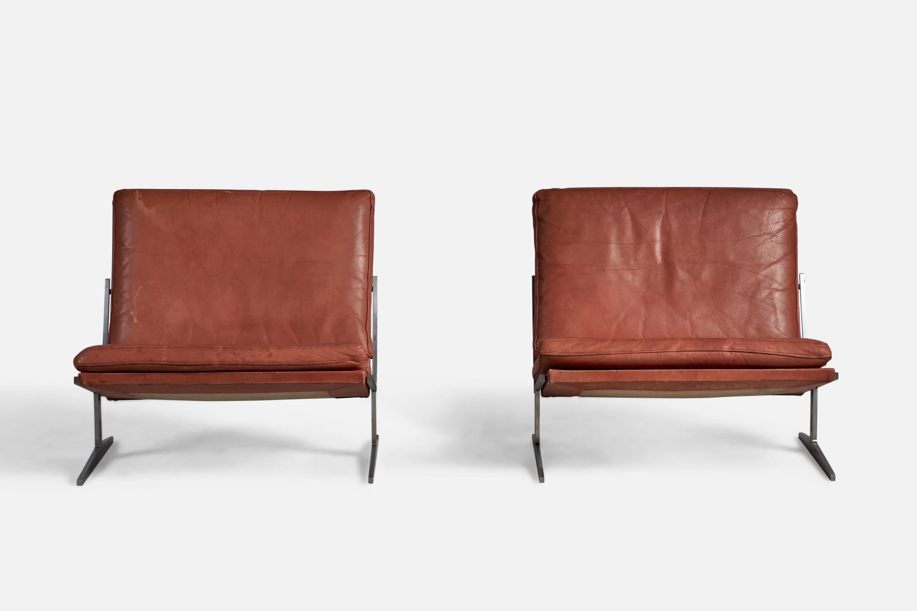 Mid-Century Modern Preben Fabricius & Jørgen Kastholm, Lounge Chairs, Leather, Steel, Denmark 1960s For Sale