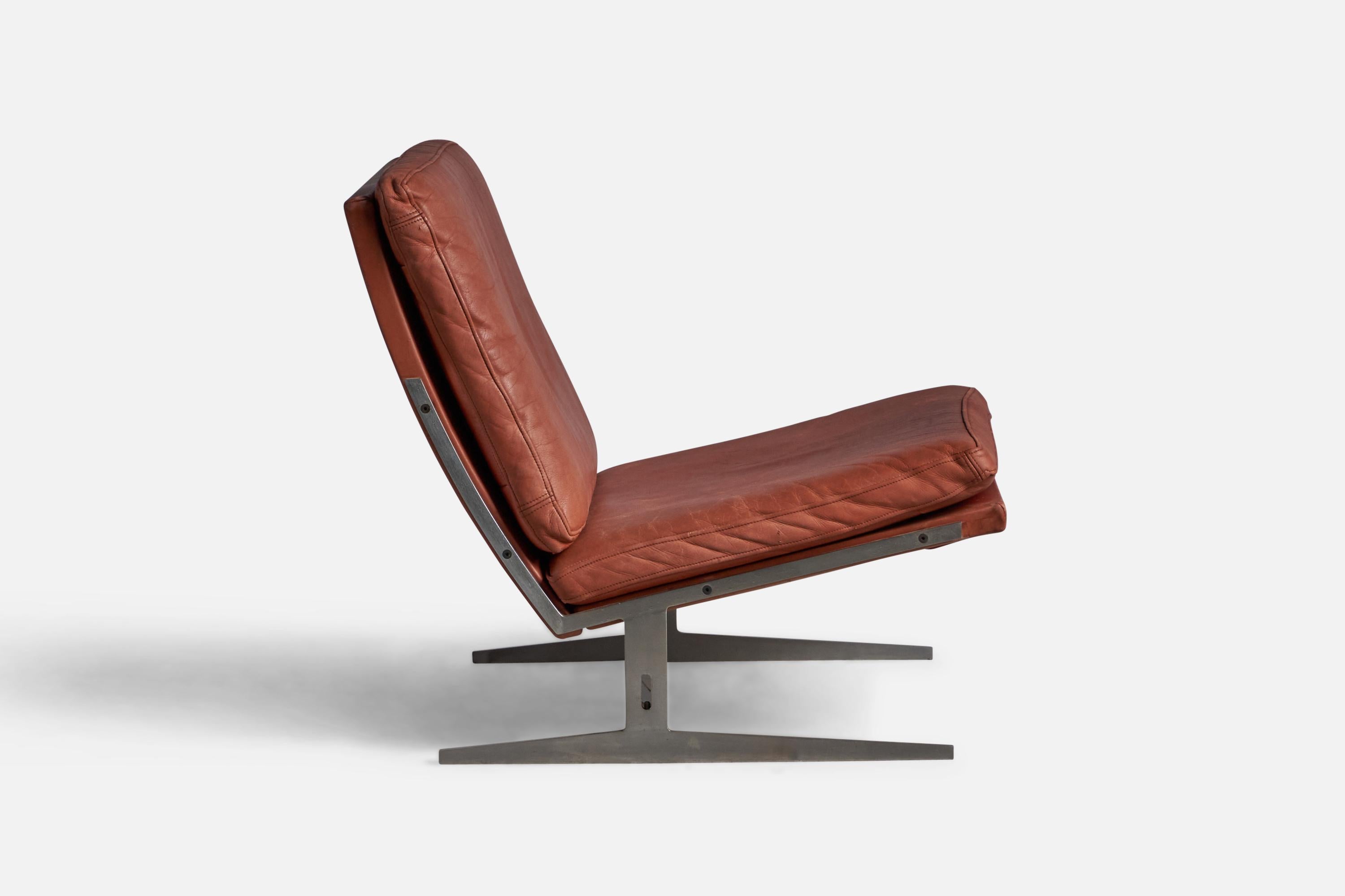Danish Preben Fabricius & Jørgen Kastholm, Lounge Chairs, Leather, Steel, Denmark 1960s For Sale