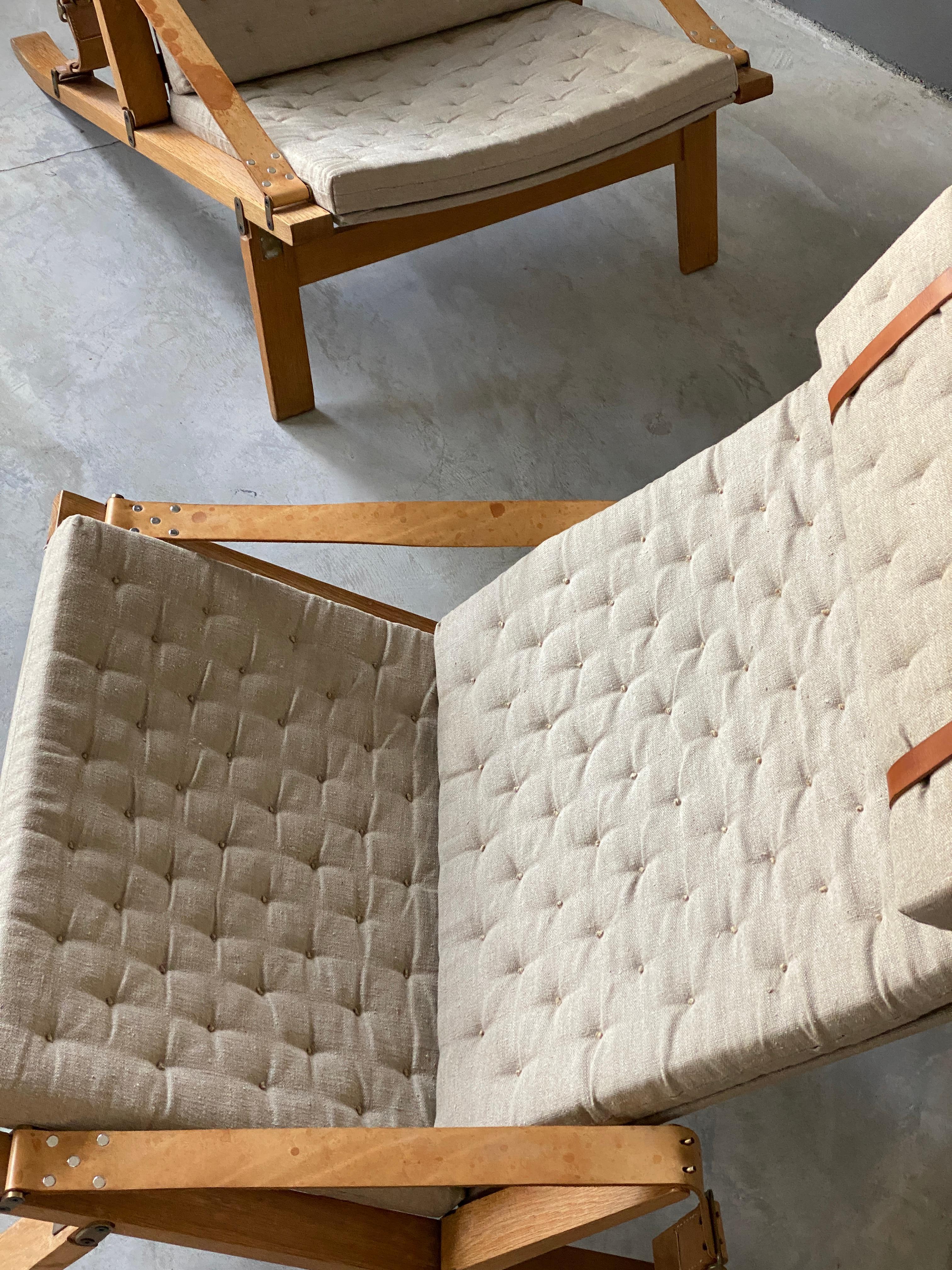 Preben Fabricius & Jørgen Kastholm, Lounge Chairs, Oak, Brass, Fabric, Denmark In Good Condition In High Point, NC