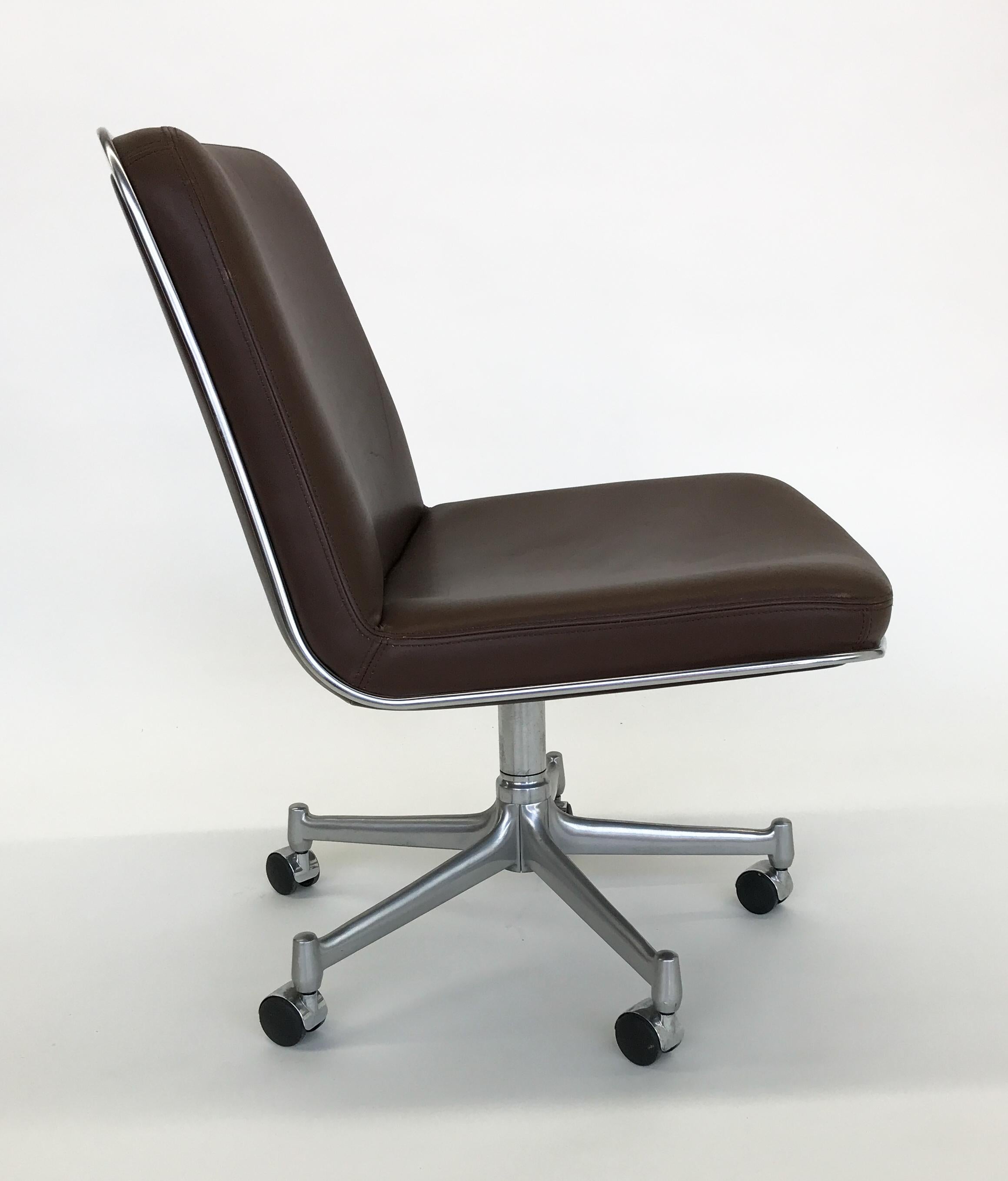 Preben Fabricius & Jørgen Kastholm Rollable Lounge Office Chair Brown Leather For Sale 5