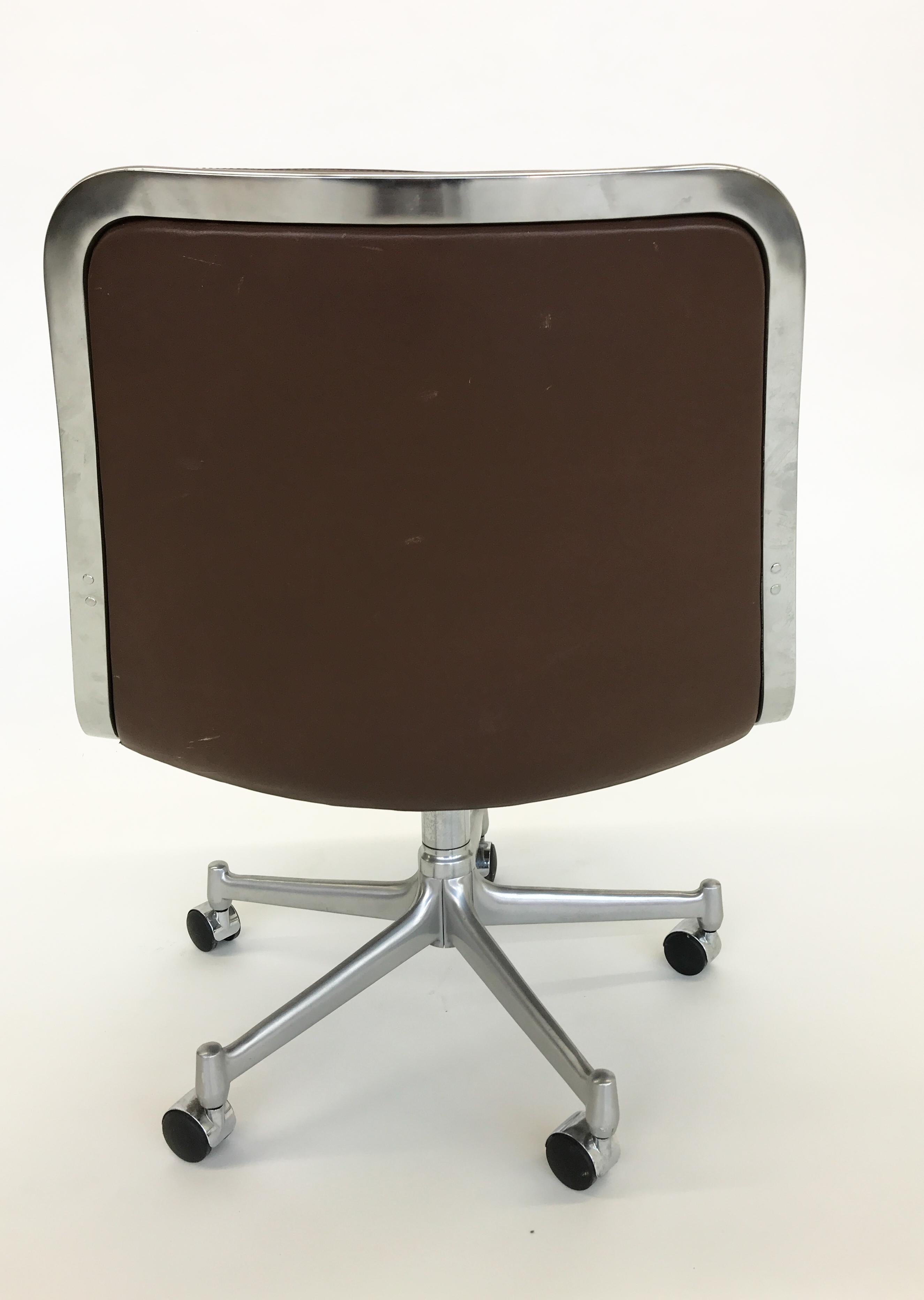 Aluminum Preben Fabricius & Jørgen Kastholm Rollable Lounge Office Chair Brown Leather For Sale